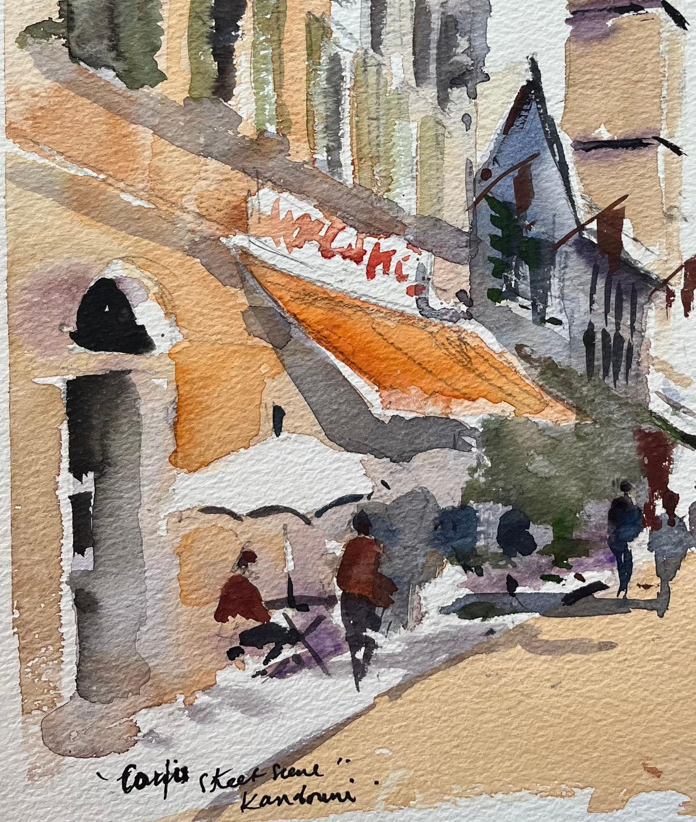 Anthony Averybritish Impressionist Watercolor Of A Café Street Scene In Kandouri photo 561.0