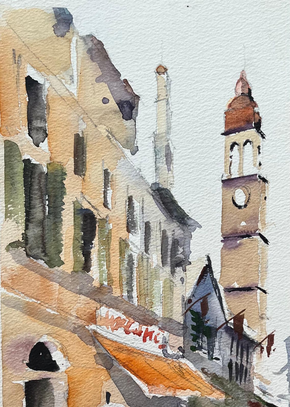 Anthony Averybritish Impressionist Watercolor Of A Café Street Scene In Kandouri photo vinterior