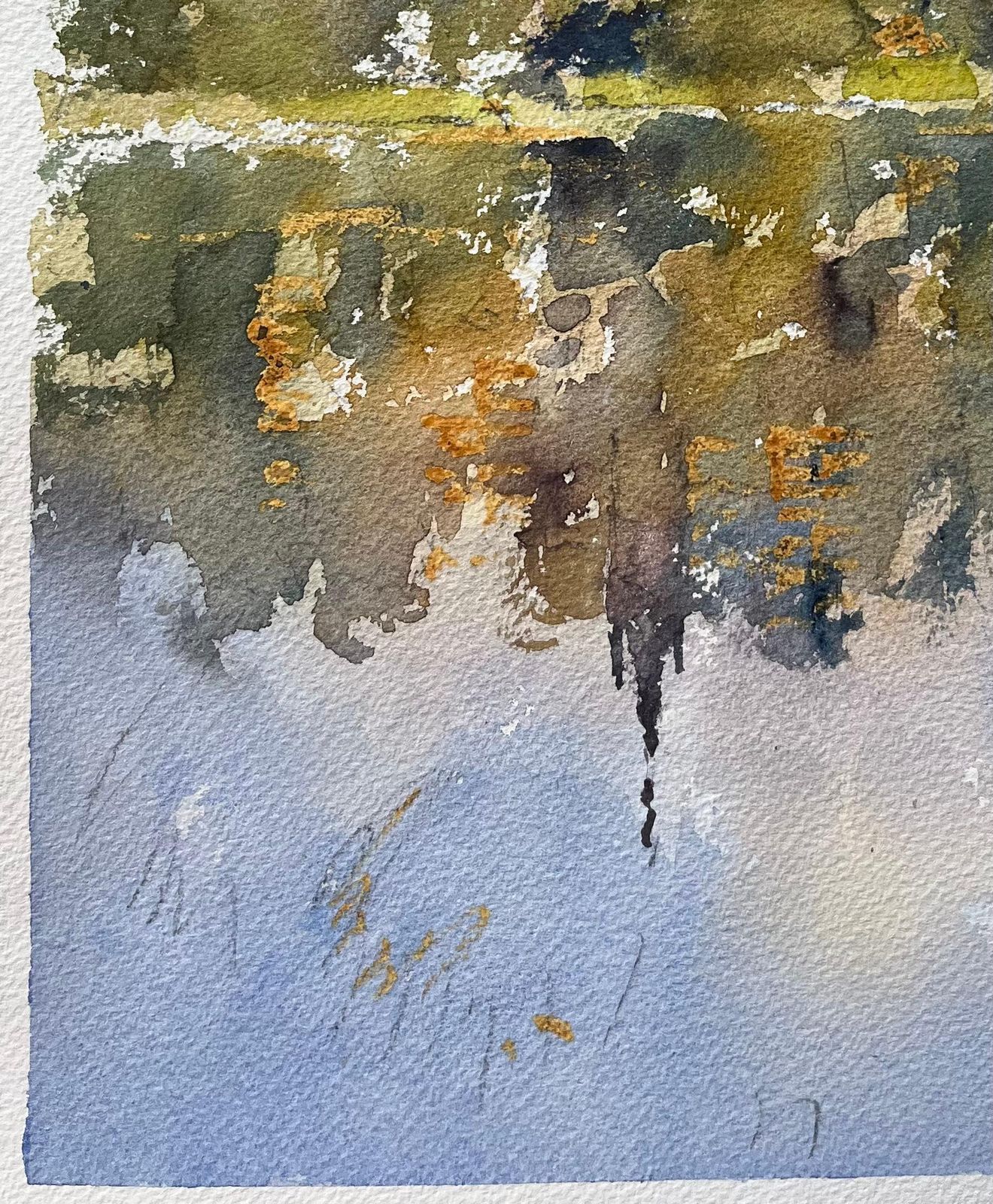 Anthony Averybritish Impressionist Watercolor Of Hilltop Village And Church With Reflections photo vinterior