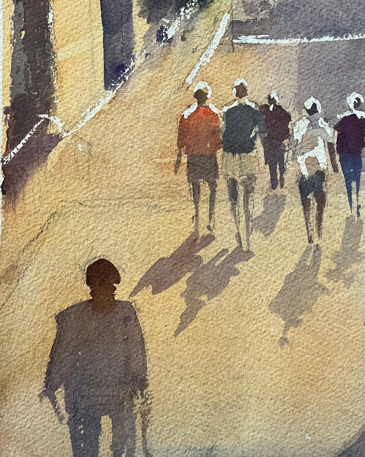 Anthony Averybritish Impressionist Watercolor Of A Sunlit Street With Figures photo Art