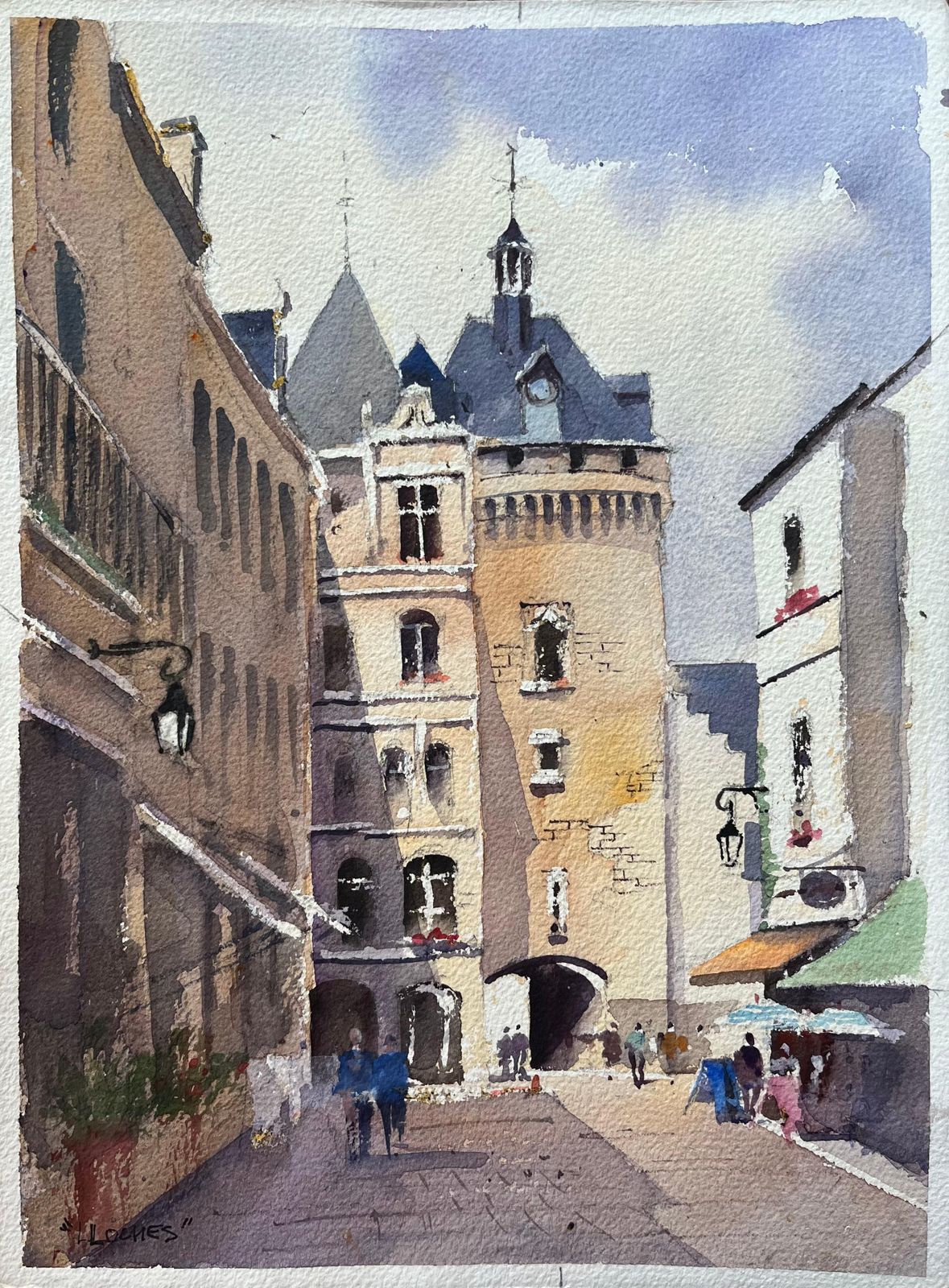 Anthony Averybritish Impressionist Watercolor Of Architectural Charm In Loches Town Square
