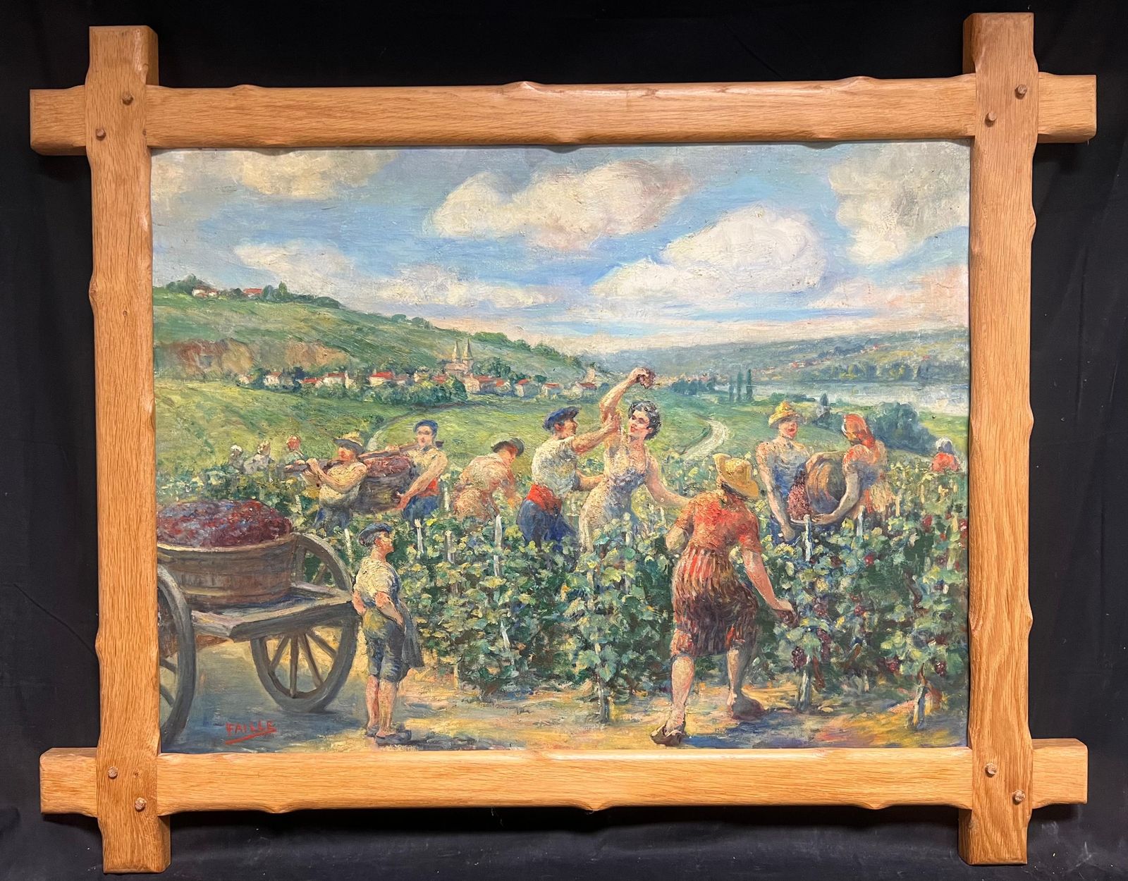 Louis Faillethe Grape Harvest Large 1920's French Signed Oil Harvest Workers Vineyard1930's photo for sale