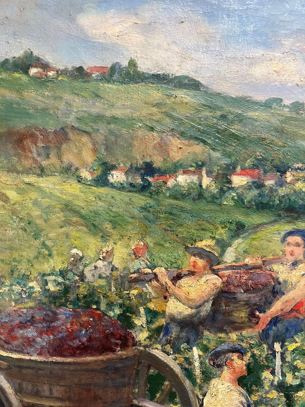 photo furniture Louis Faillethe Grape Harvest Large 1920's French Signed Oil Harvest Workers Vineyard1930's