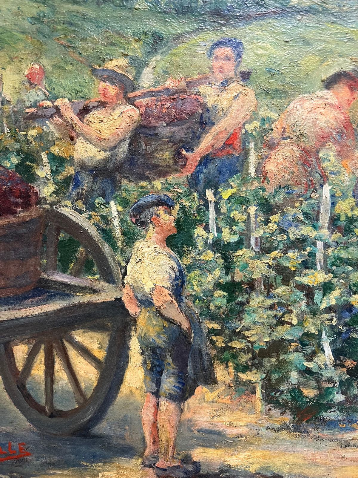 photo for sale Louis Faillethe Grape Harvest Large 1920's French Signed Oil Harvest Workers Vineyard1930's