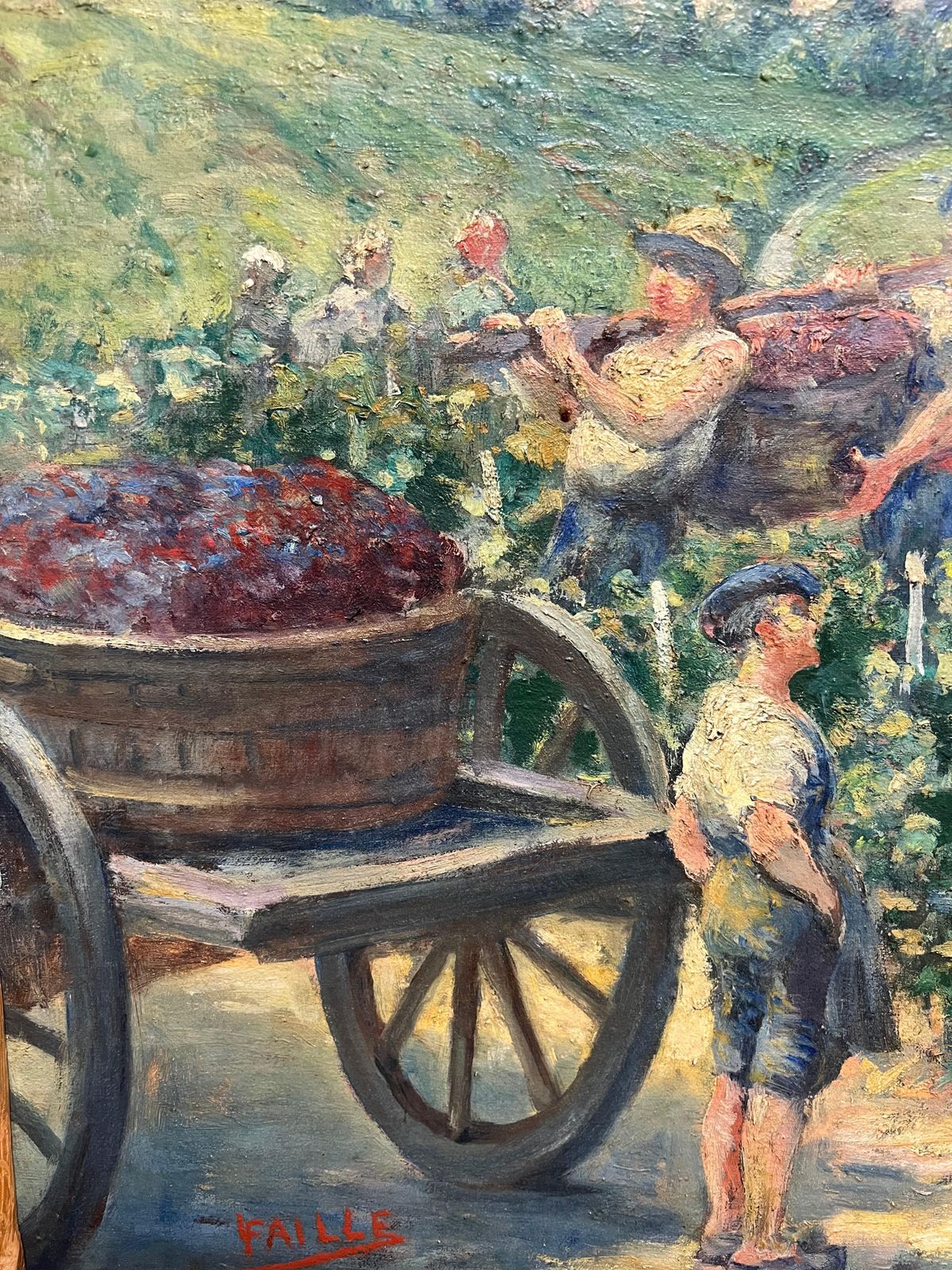 Art Louis Faillethe Grape Harvest Large 1920's French Signed Oil Harvest Workers Vineyard1930's photo