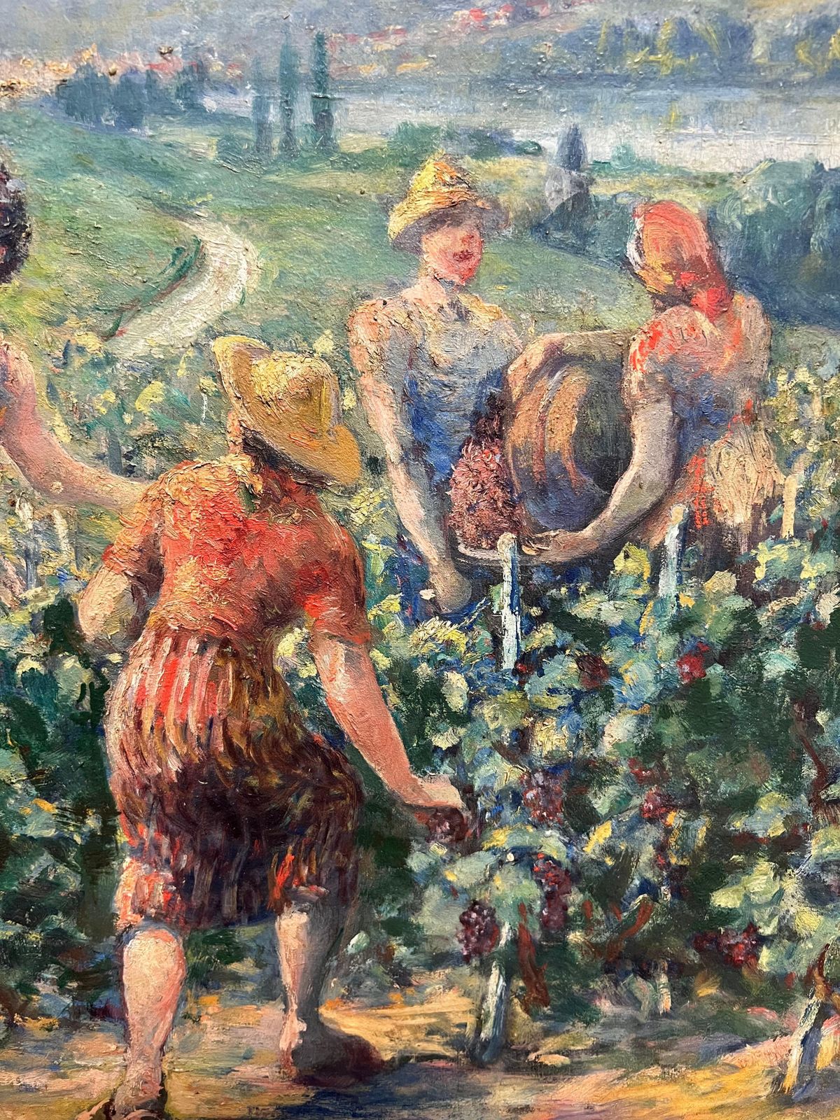 photo buy Louis Faillethe Grape Harvest Large 1920's French Signed Oil Harvest Workers Vineyard1930's