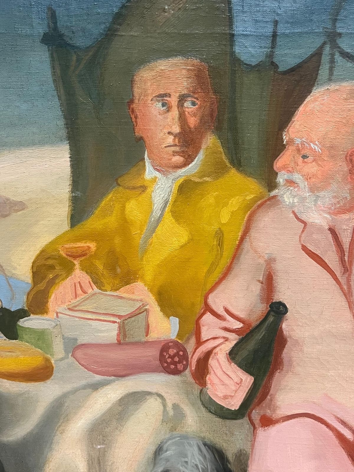 Pierre Georgeotlarge Mid Century French Oil Three Figures Seated Picnic Conversation photo Art