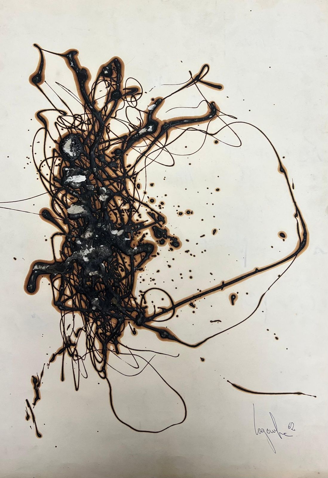 Claude Lagoucheoriginal 1970's French Abstract Composition With Thick Organic Linesc. 1970's
