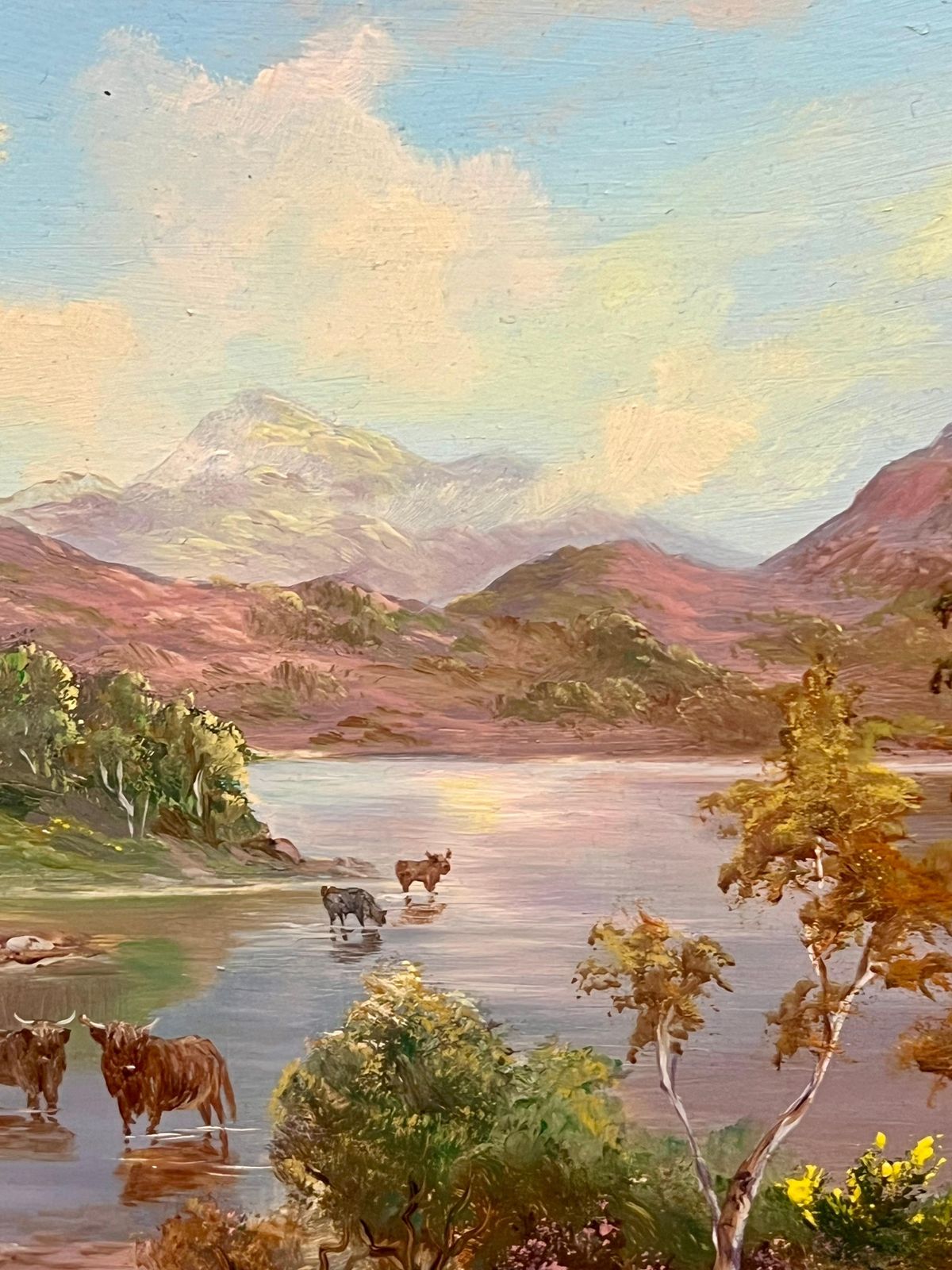 Prudence Turnerhighland Cattle Grazing Scotland Loch Rannoch Landscape Signed Oil Paintingc. 1970's photo Art