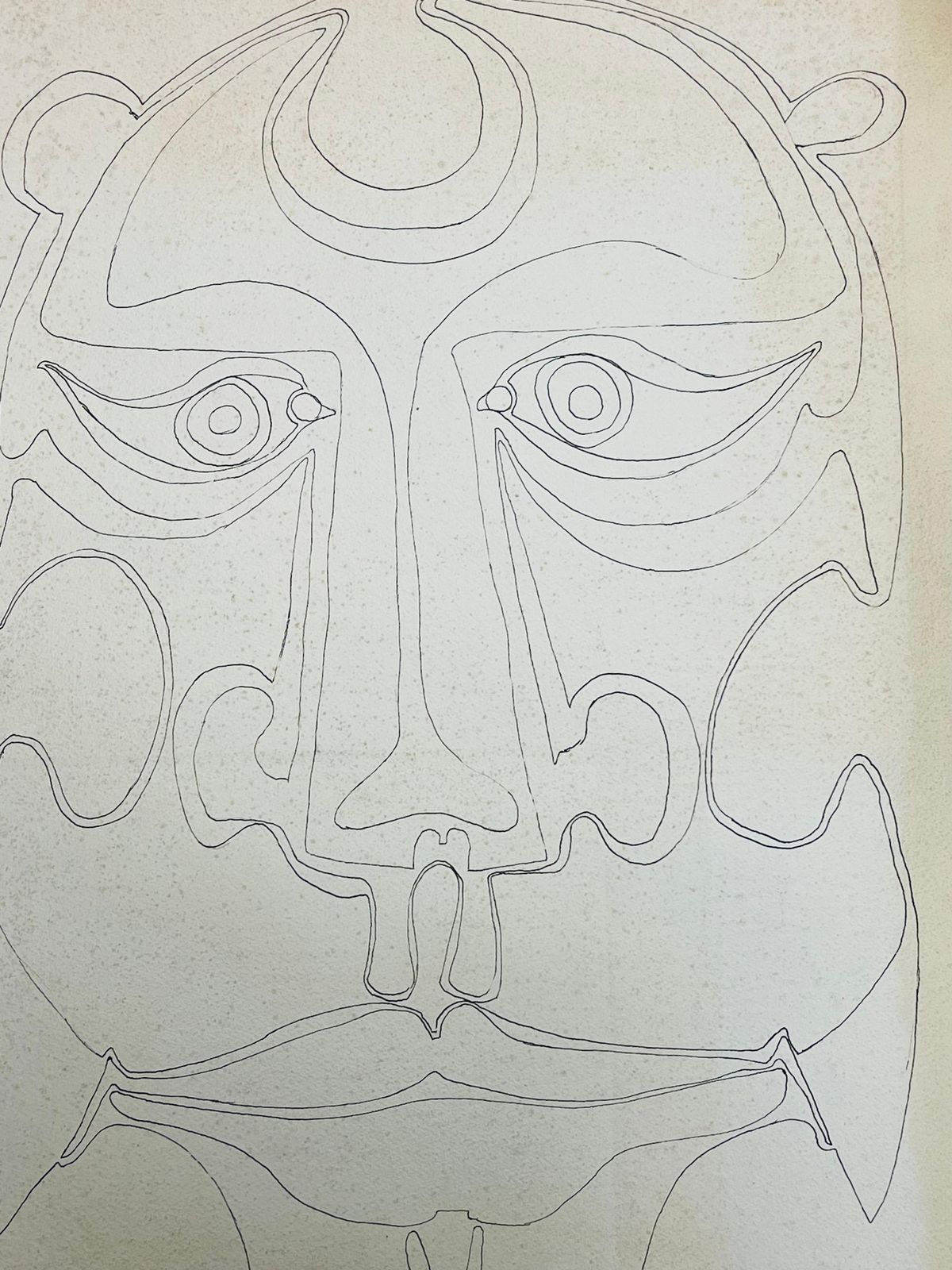 Claude Lagoucheoriginal 1970's French Abstract Line Drawing Of A Mask Like Facec. 1970's photo Art