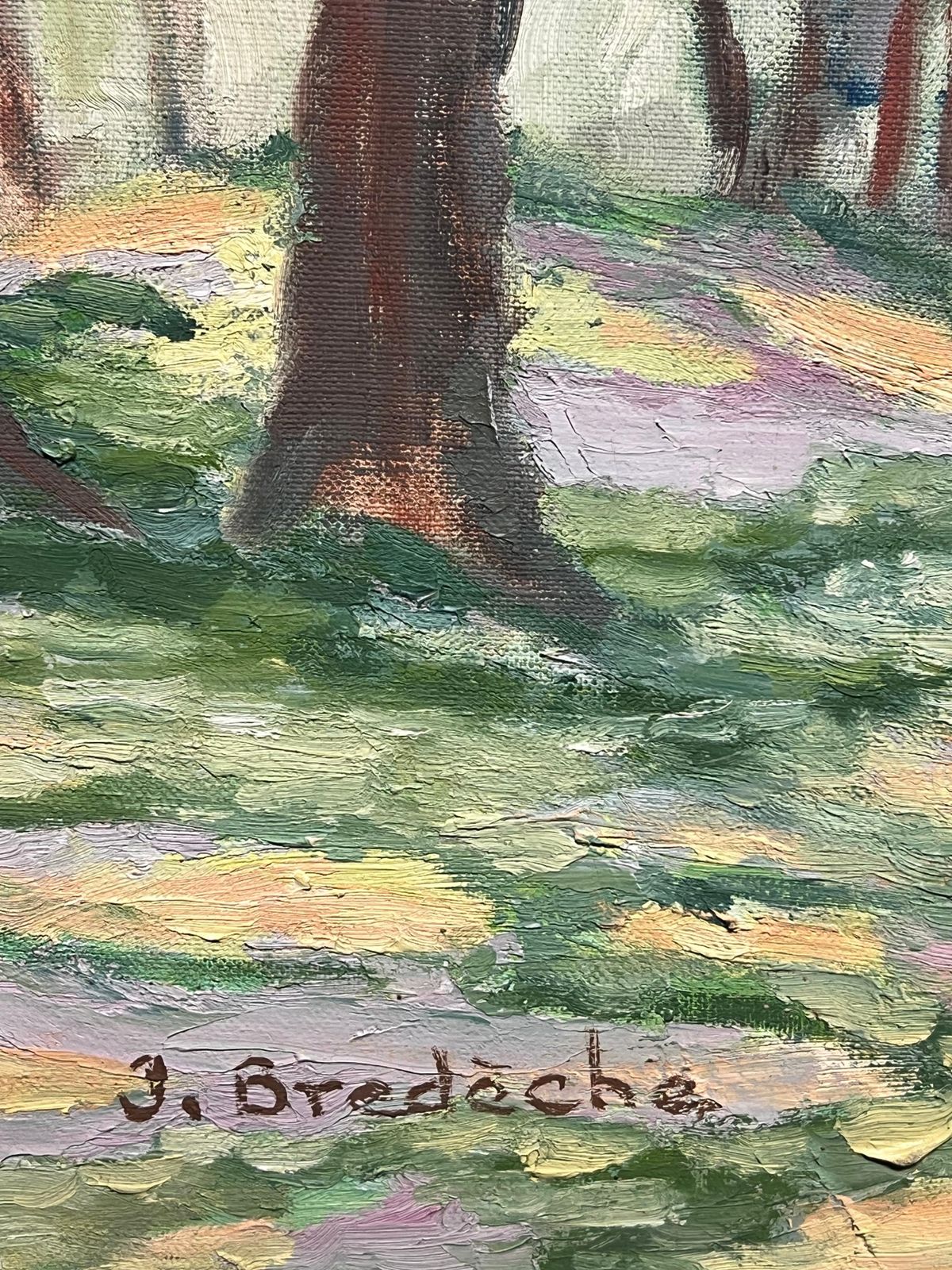 J.Bredechesunlit Woodland Landscape Large 1970's French Impressionist Oil Painting1970's photo vintage