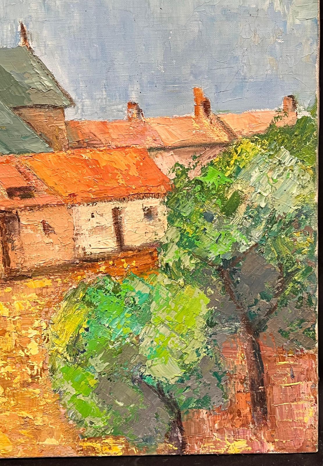 photo furniture French Schoollarge French Post Impressionist Oil Painting Town & Church Landscape, 1970's1970's