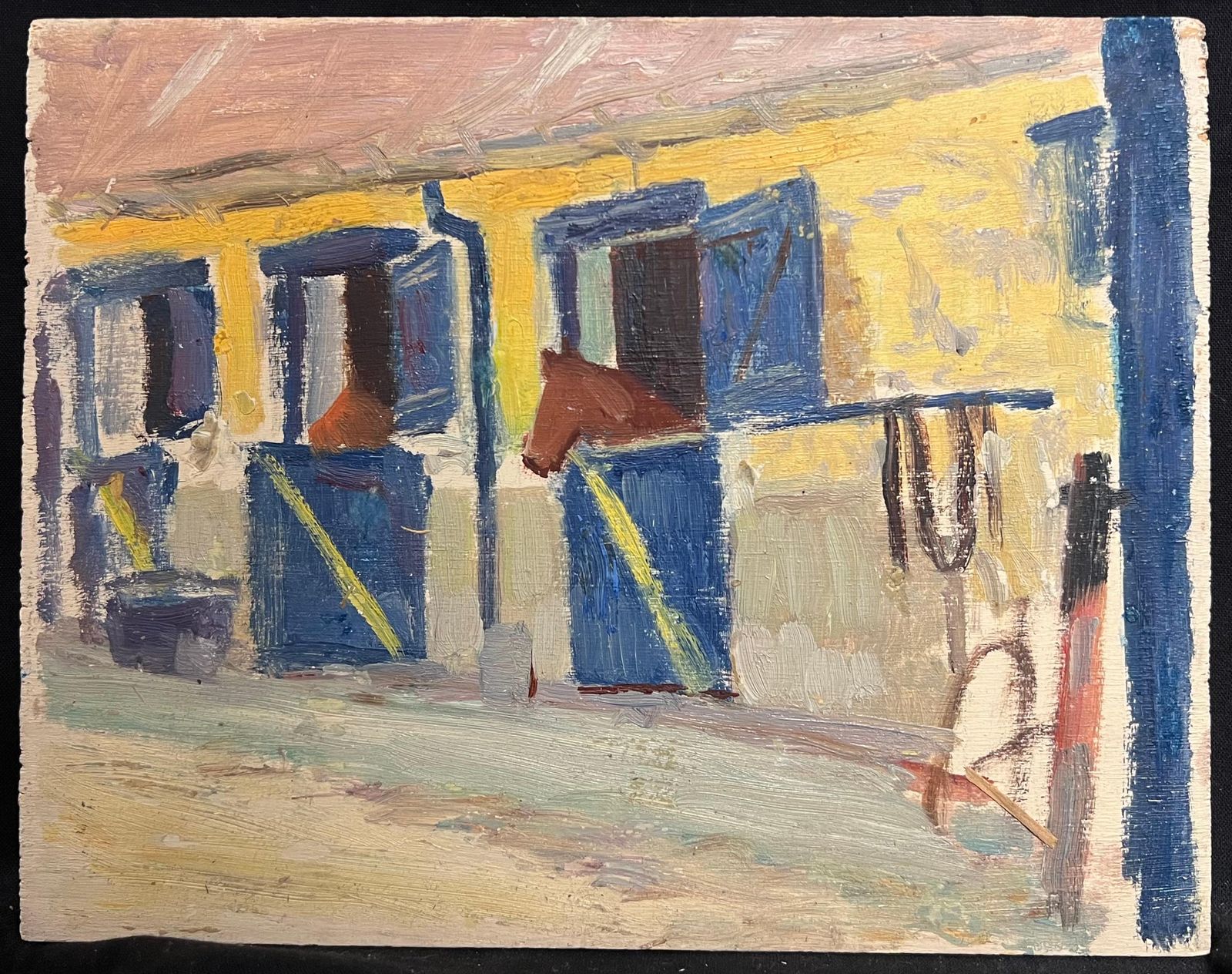 Jean Dreyfus Stern (1890 1969)vintage French Stable Scene Impressionist Oil Painting Of Horses In Their Stalls1970's photo furniture