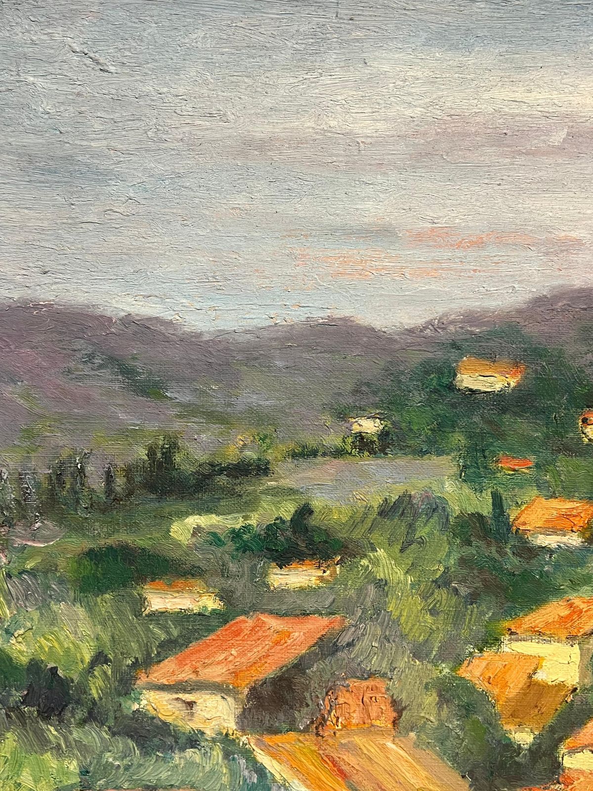 French Schoolsunlit Village Landscape Vibrant Impressionist Oil Painting Hillside Hamlet1970's photo 682.0