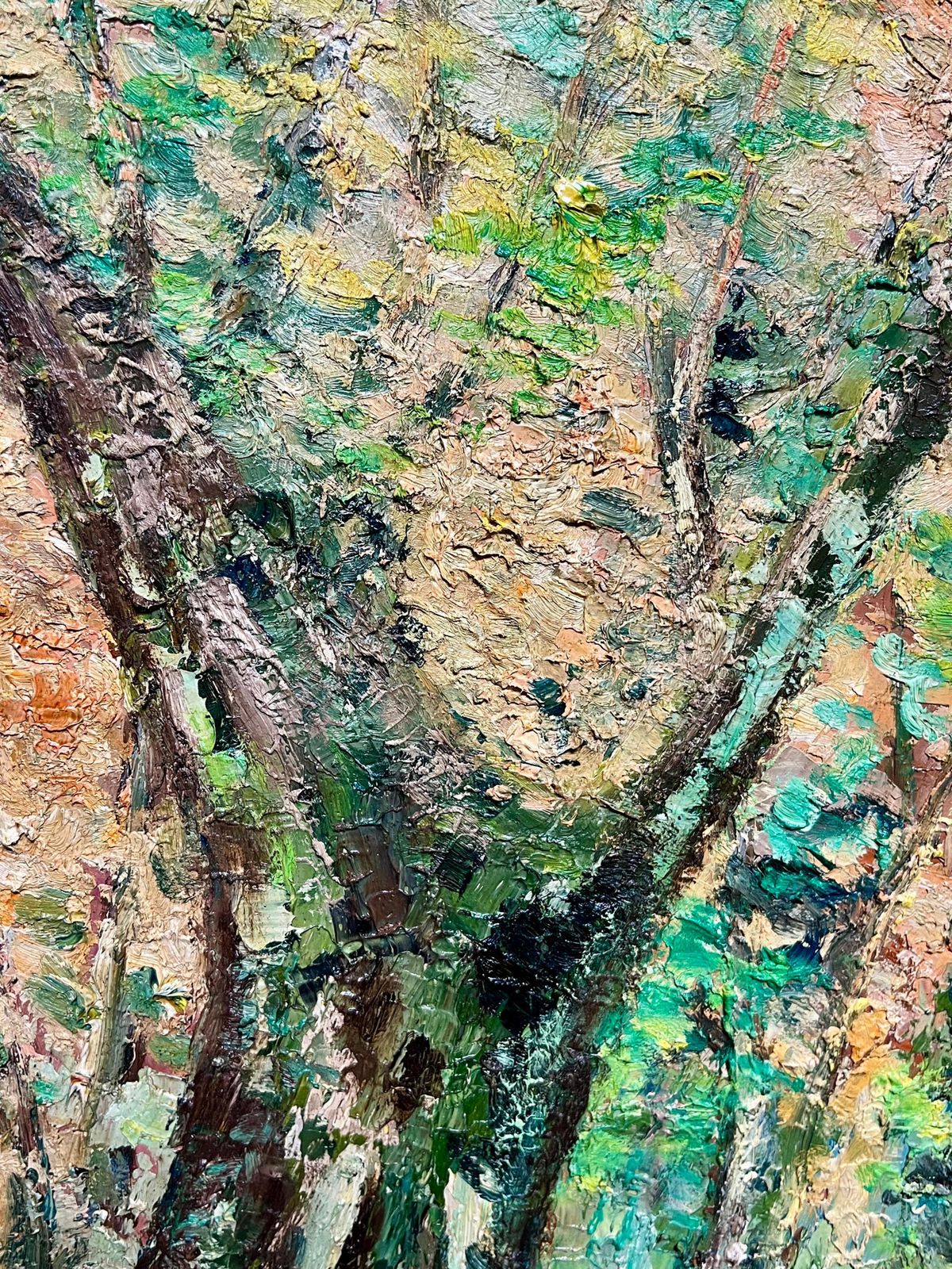 J.Bredechelarge 1970's French Post Impressionist Oil Painting Of Dappled Sunlit Forest1970's photo 687.0