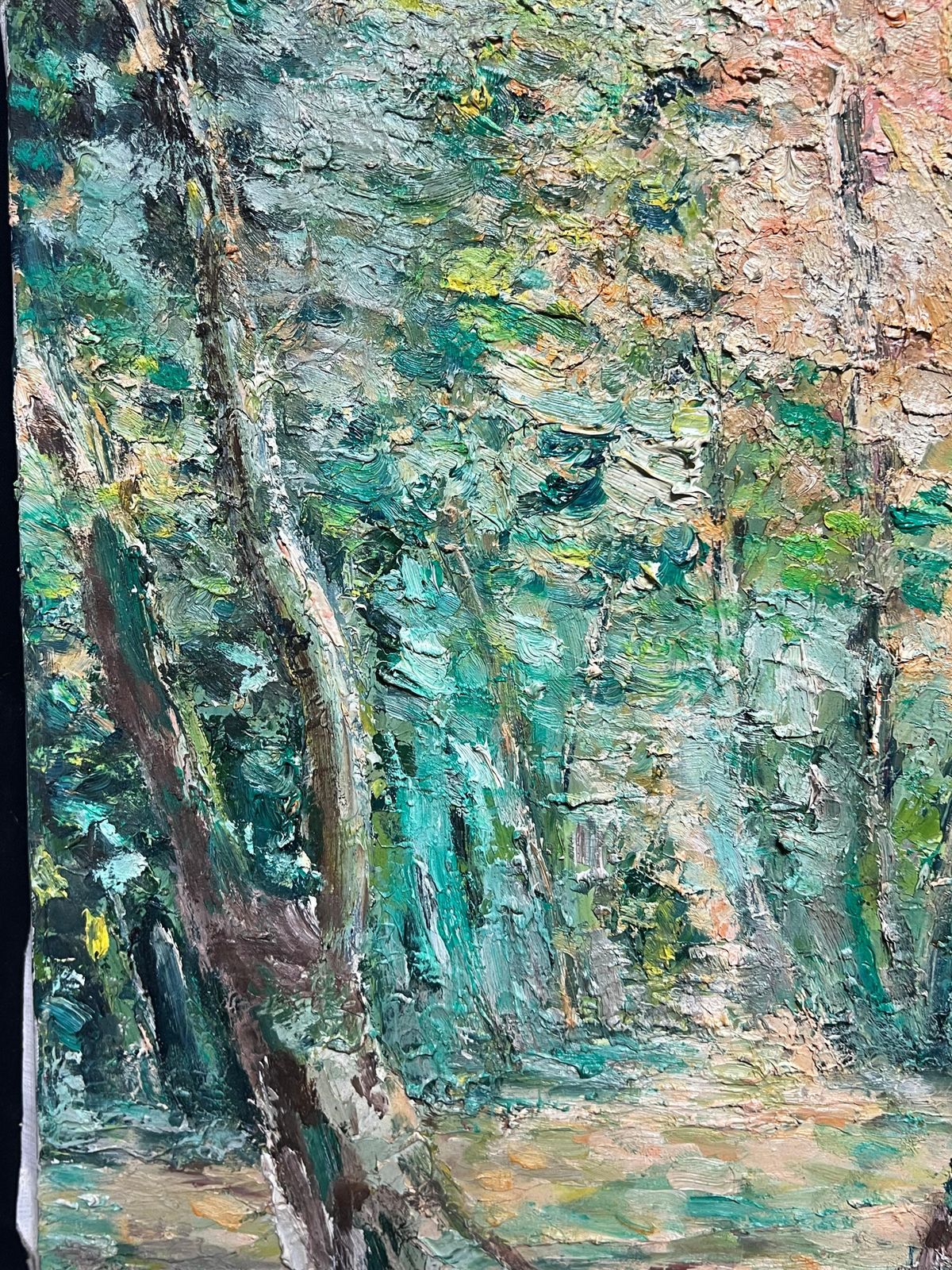 J.Bredechelarge 1970's French Post Impressionist Oil Painting Of Dappled Sunlit Forest1970's photo vintage