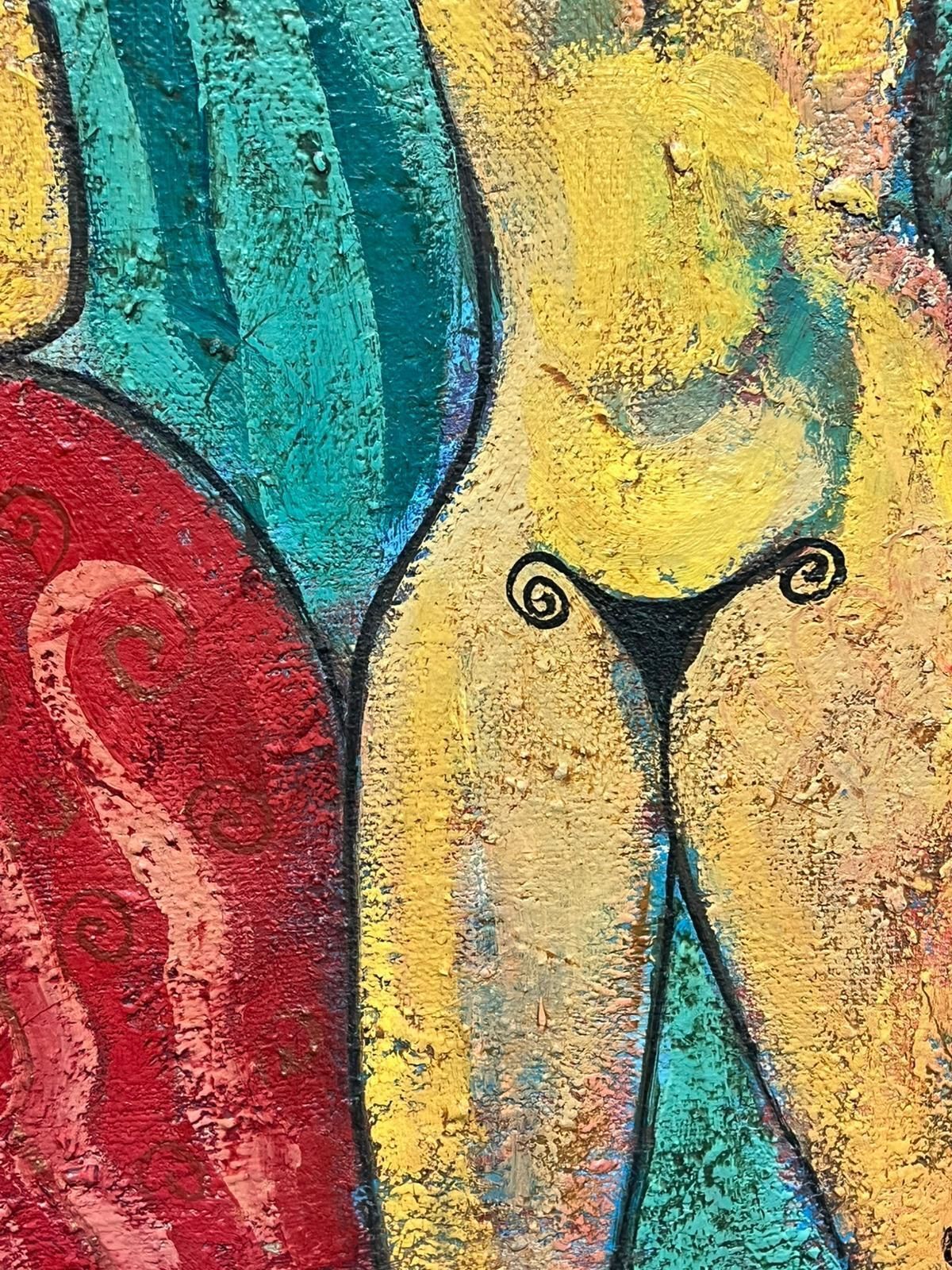 European Artisthuge Contemporary Painting Abstract Mythical Figures In A Surrealist Composition1999 photo vintage