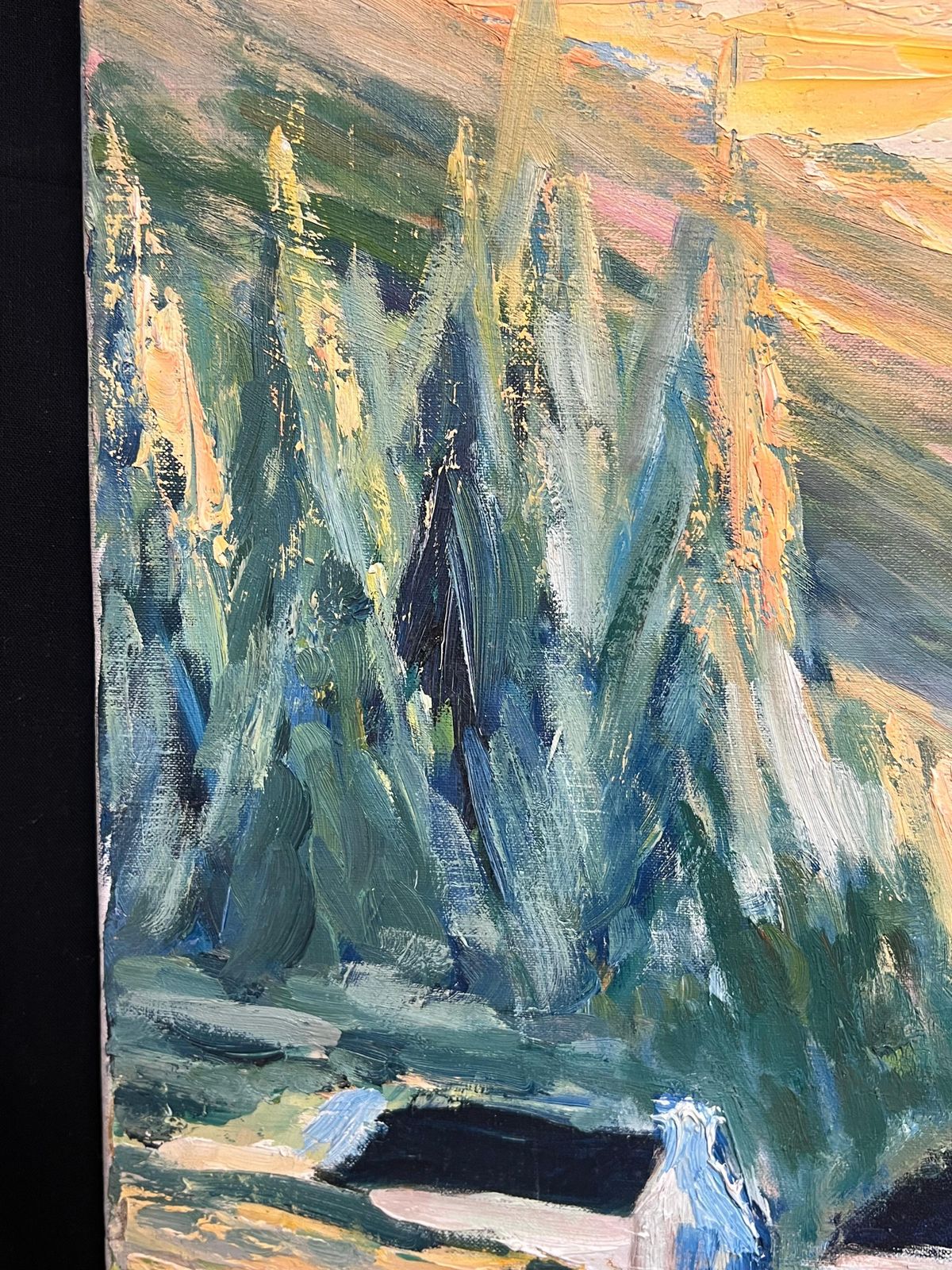 J.Bredechefrench Golden Valley At Dusk Landscape With Rolling Hills And Cottages Oil1970's photo 753.0