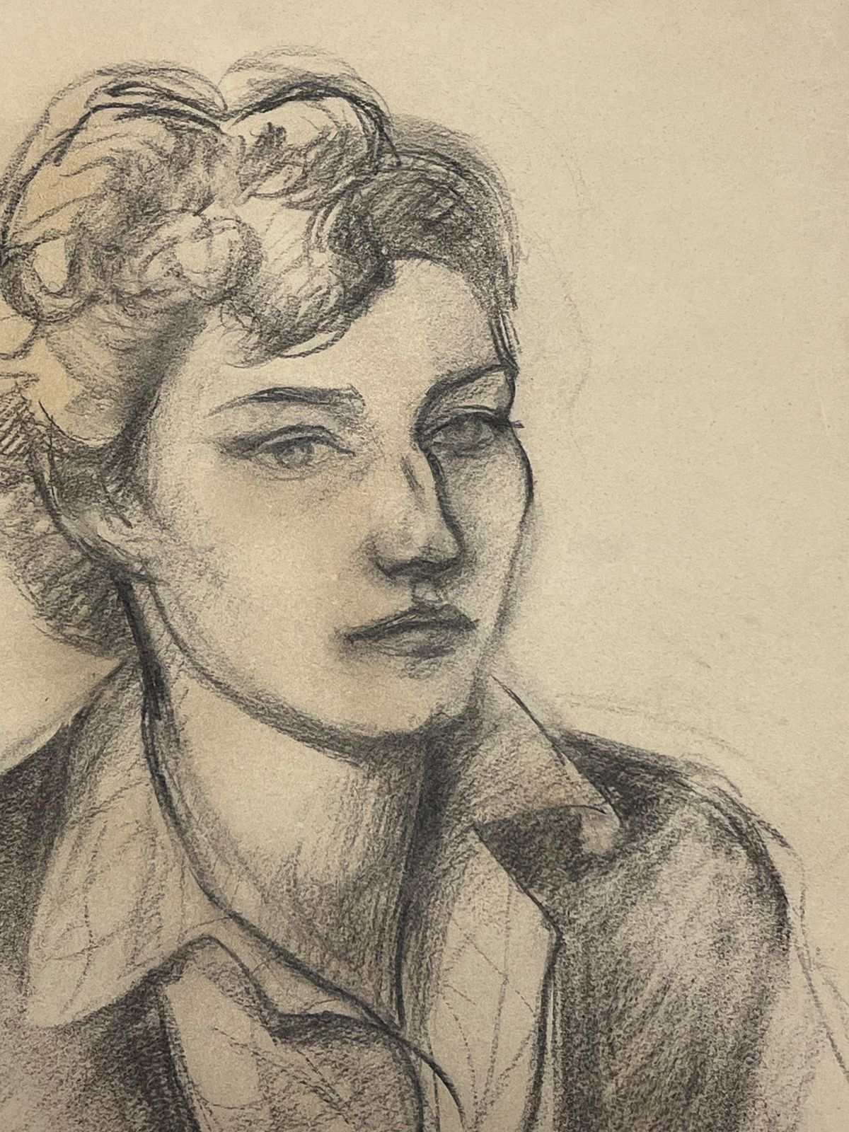 Josine Vignonmid Century French Charcoal Portrait Of A Thoughtful Woman1945 photo buy