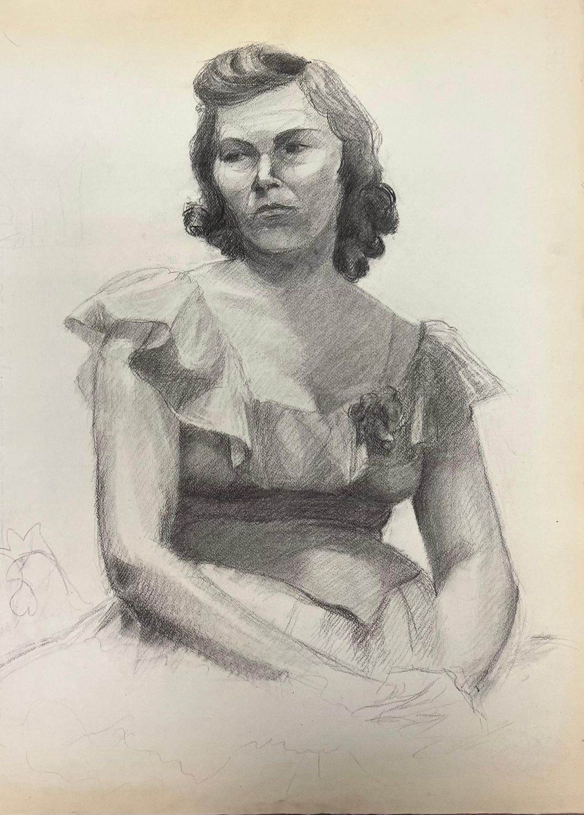 Josine Vignonmid Century French Portrait Of A Woman In A Ruffled Dress1950's