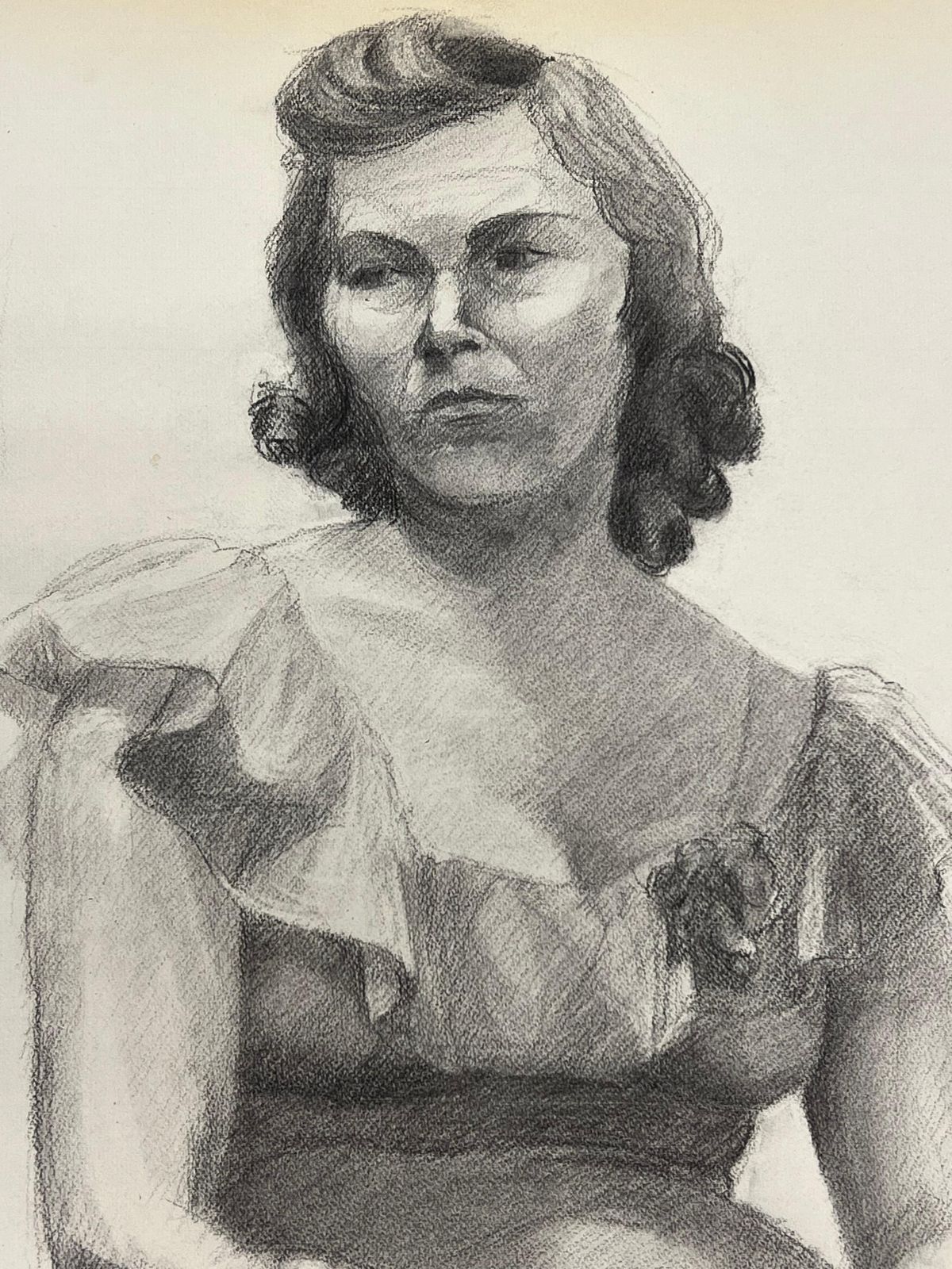 Josine Vignonmid Century French Portrait Of A Woman In A Ruffled Dress1950's photo Art