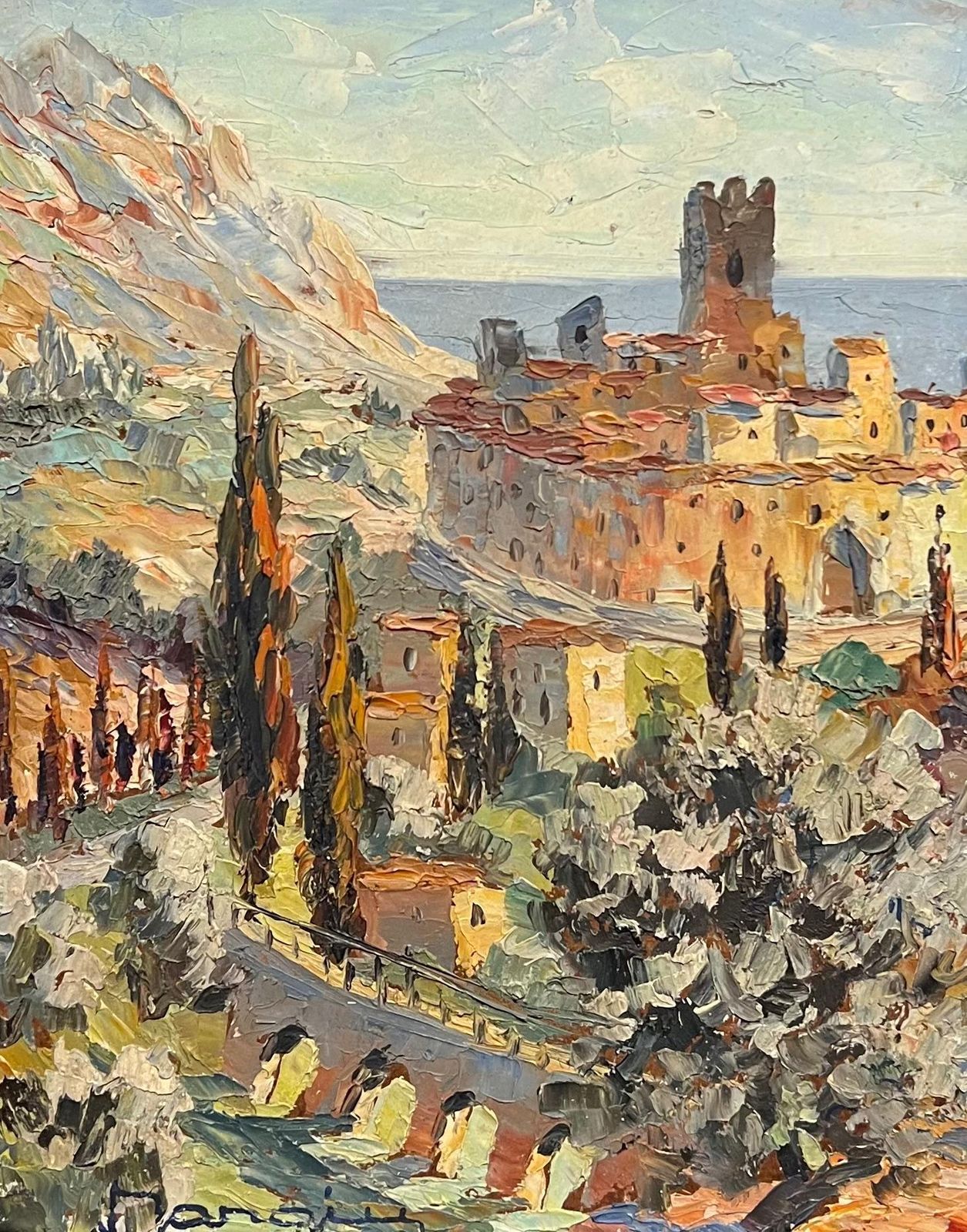 Charles Manginvintage Mediterranean Hill Village Impressionist Oil Painting Provence Landscape photo for sale