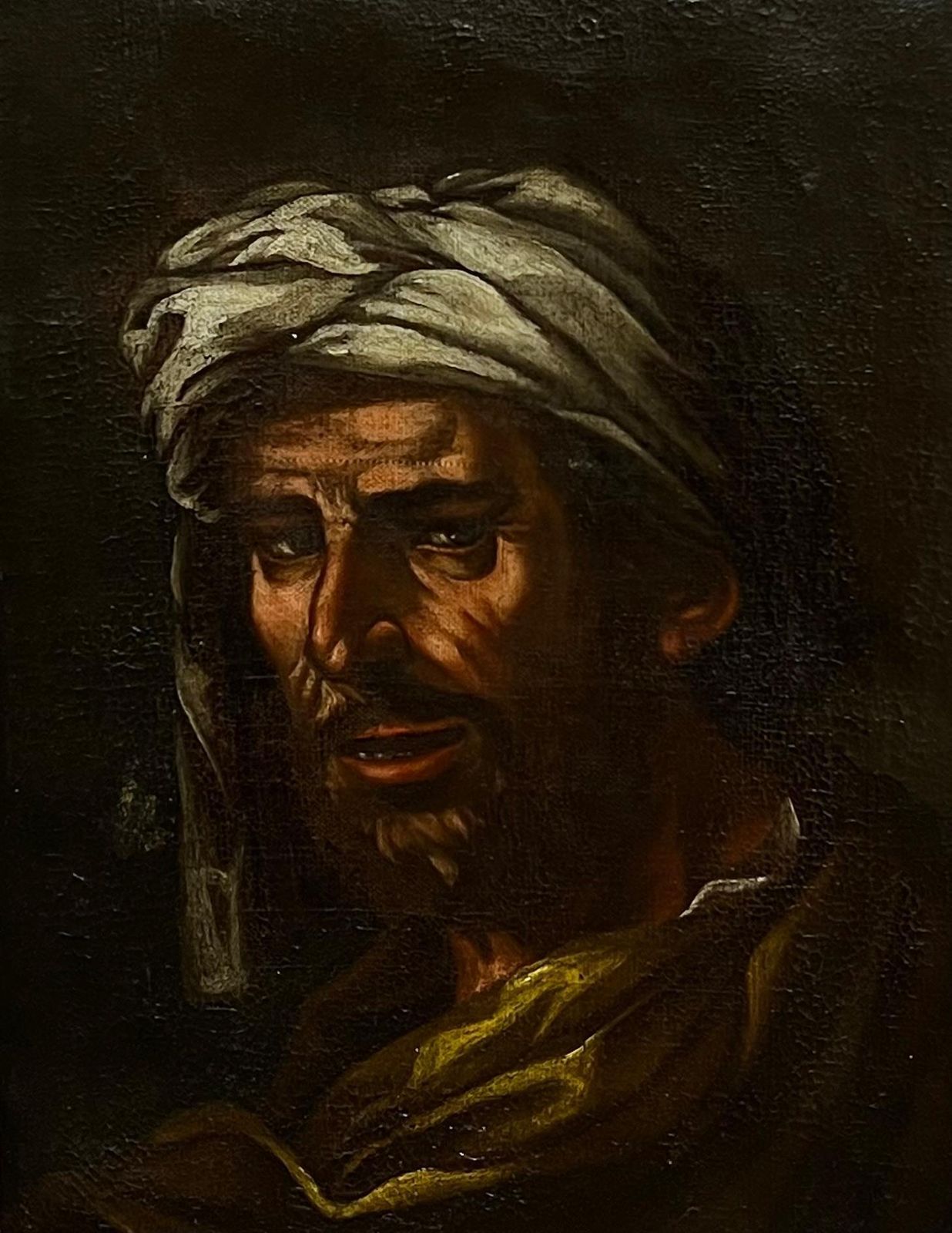 French School18th Century French Orientalist Portrait Of Arab Man In Turban, Oil Painting photo furniture