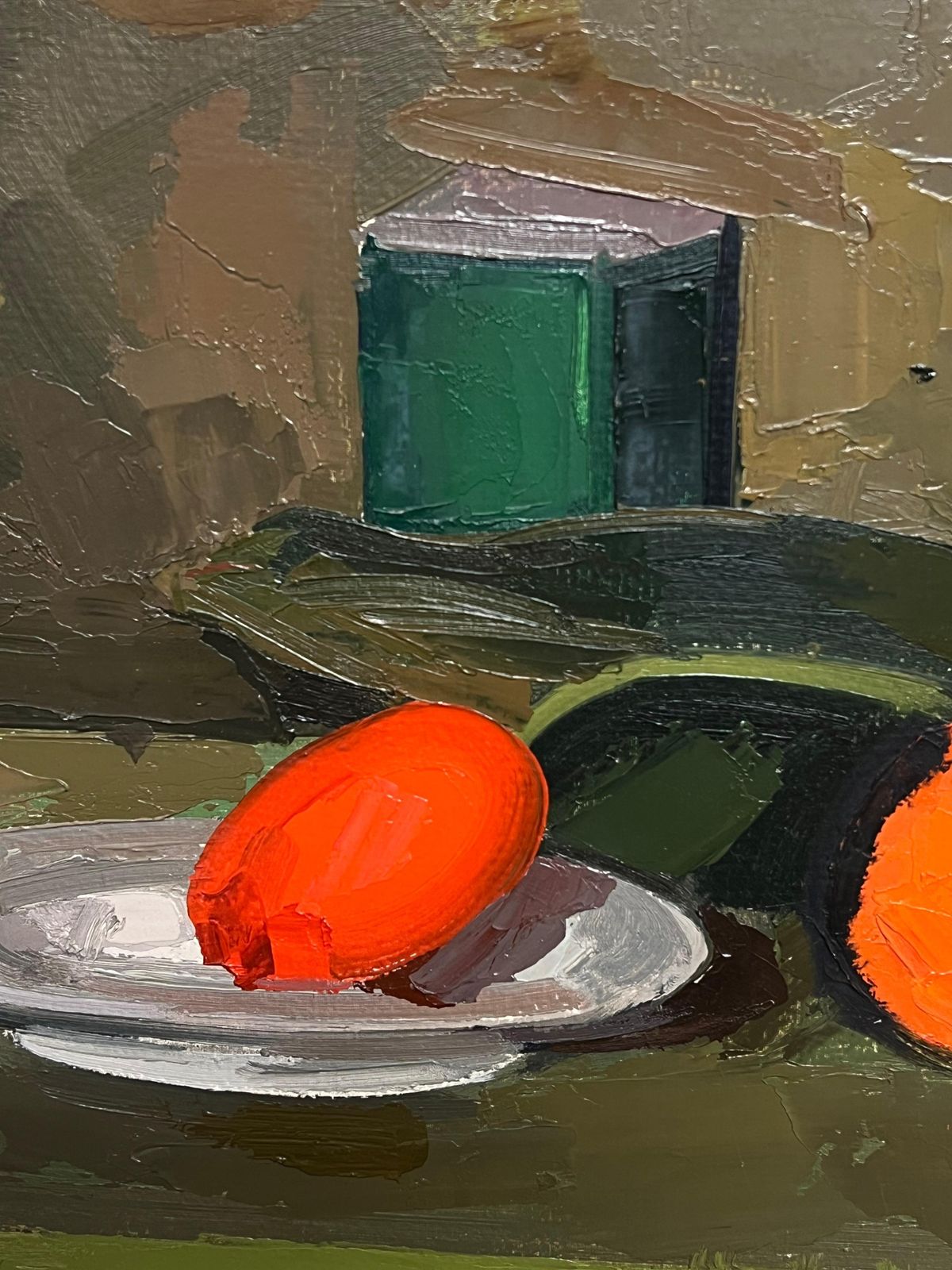 René Guinand (1892 1983)large French Modernist Oil Painting Vibrant Still Life Red Green Orange1967 photo Art