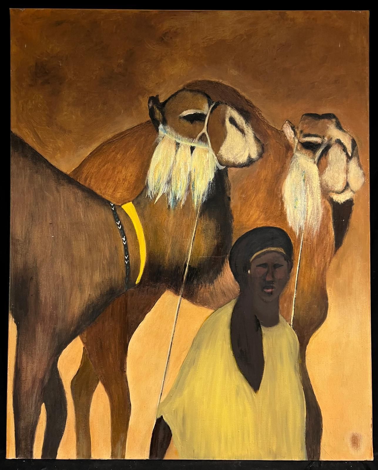 French Schoolthe Camel Keeper & His Majestic Herd Oil Painting French Orientalist Huge Oil photo vinterior