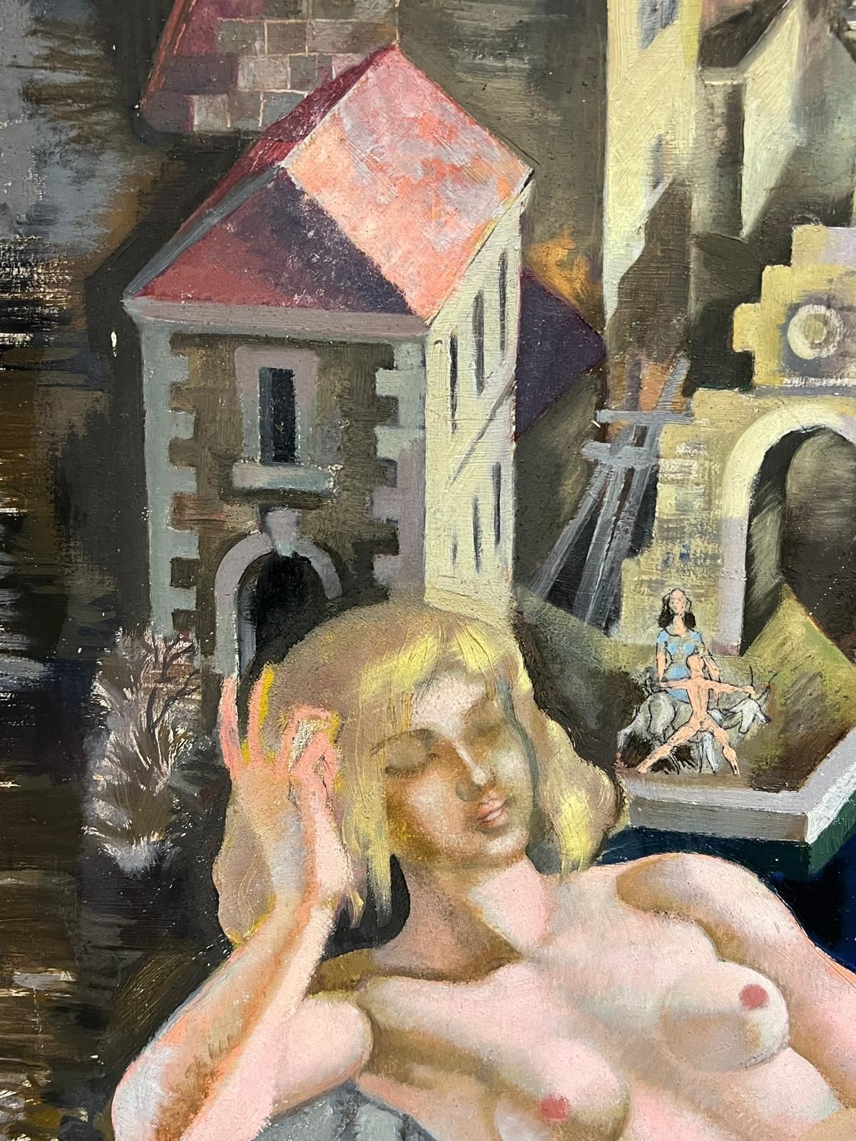 French Schoolhuge 1950's French Nude Venus In Classical Architectural Dreamscape Mythical1950's photo vintage