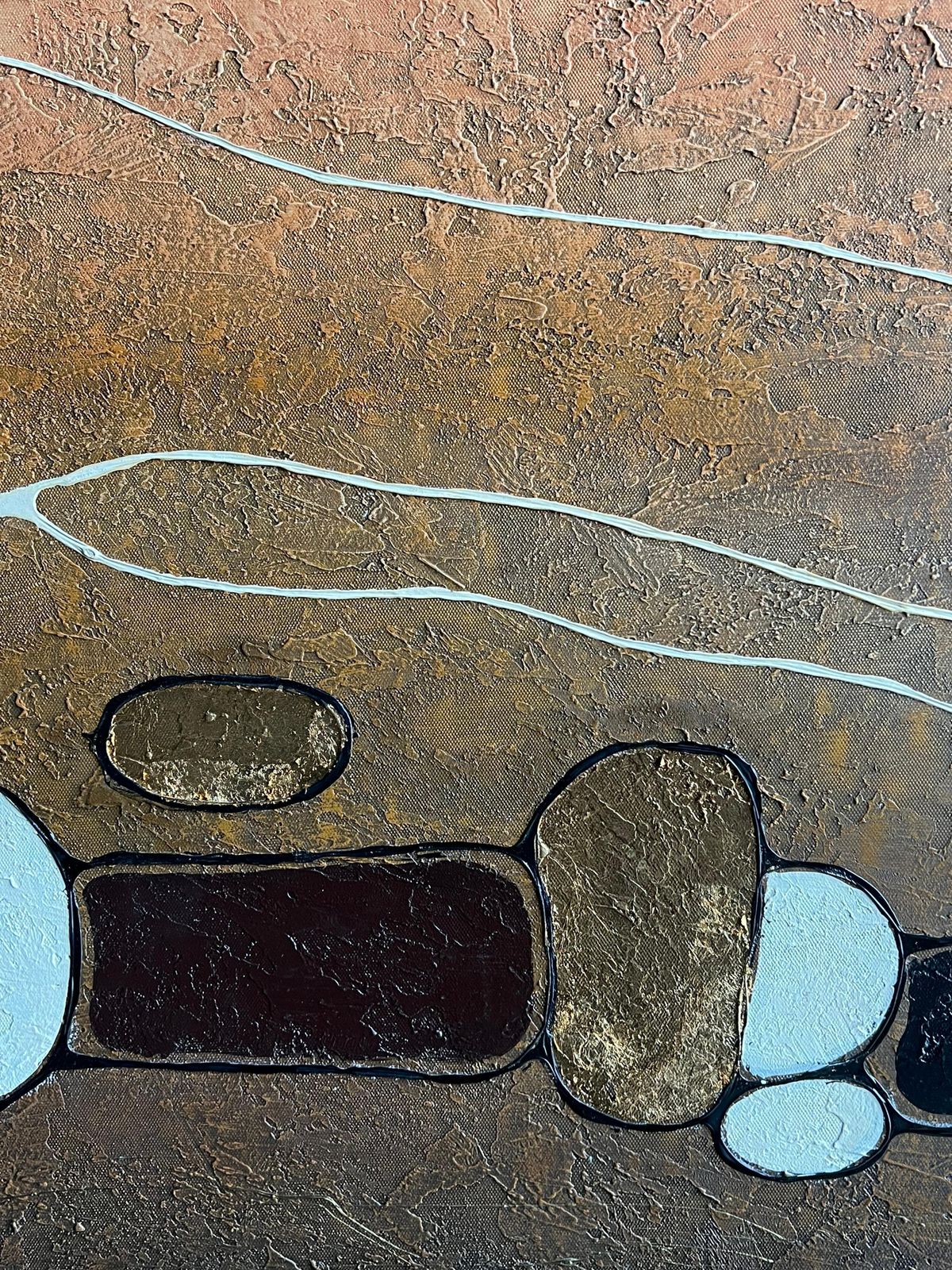 French Schoolhuge Contemporary Abstract Landscape With Gold Brown Earth Tones Oil Painting photo vinterior