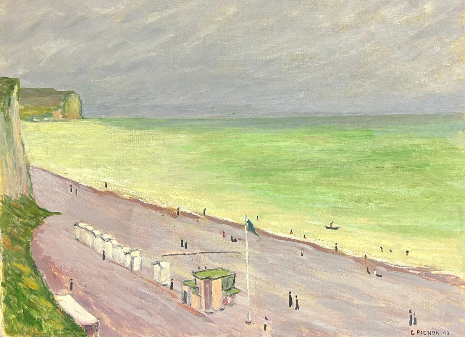 Guy Pichonnormandy Beachfront Scene With Green Sea And Dramatic Sky French Oil Painting2000