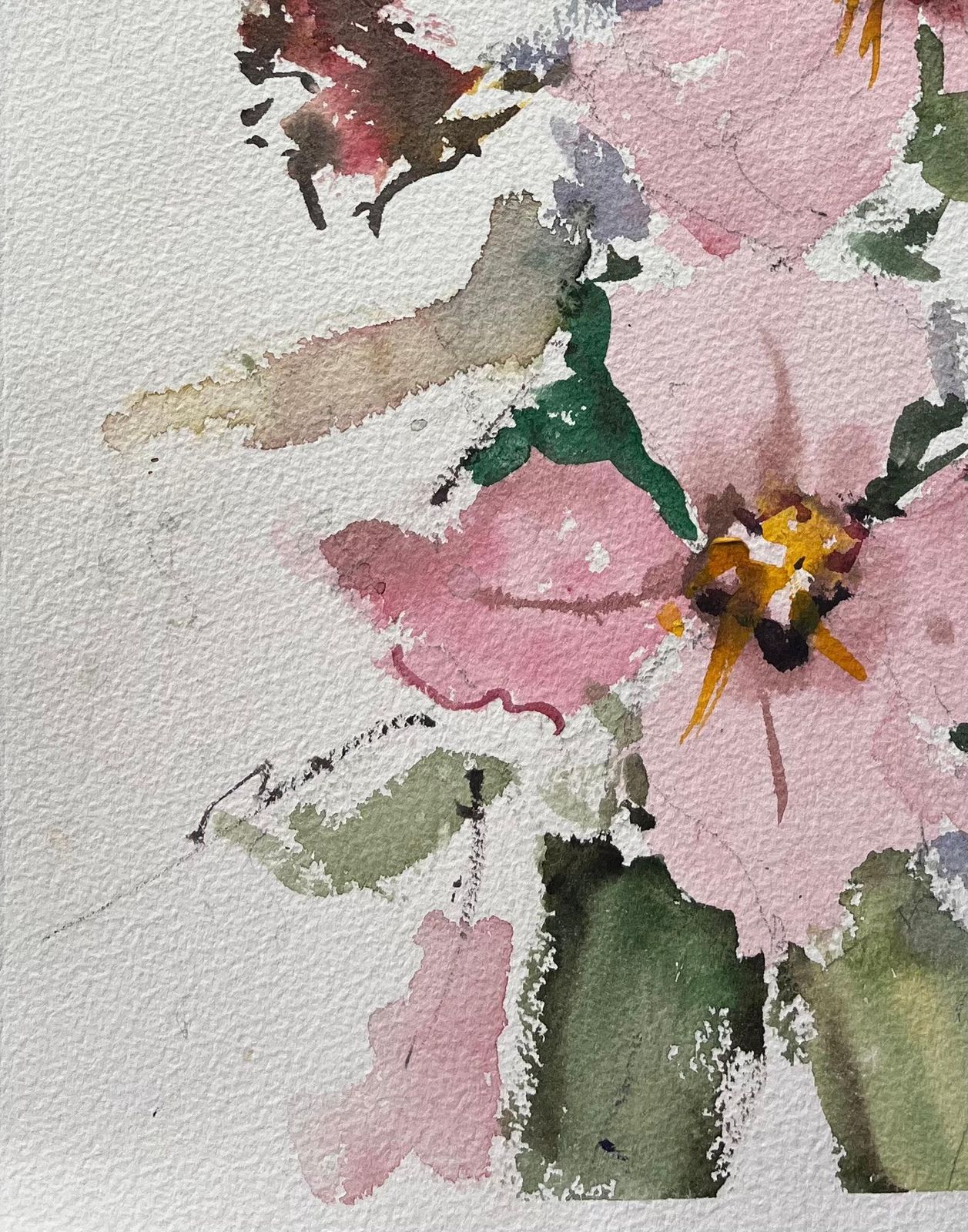Anthony Averybritish Impressionist Watercolor Of A Loose Floral Arrangement Of Pink Blooms photo vinterior