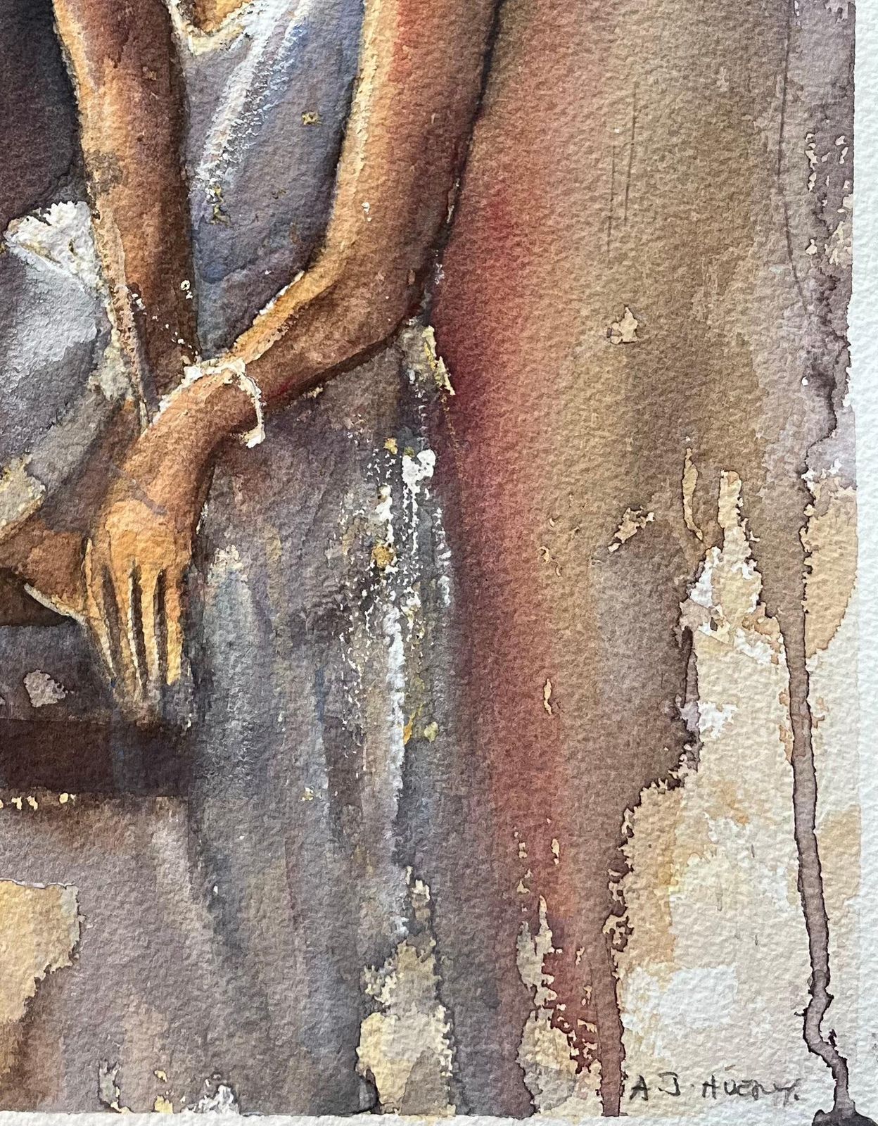 Anthony Averybritish Impressionist Watercolor Of A Profile Of A Seated Woman photo Art