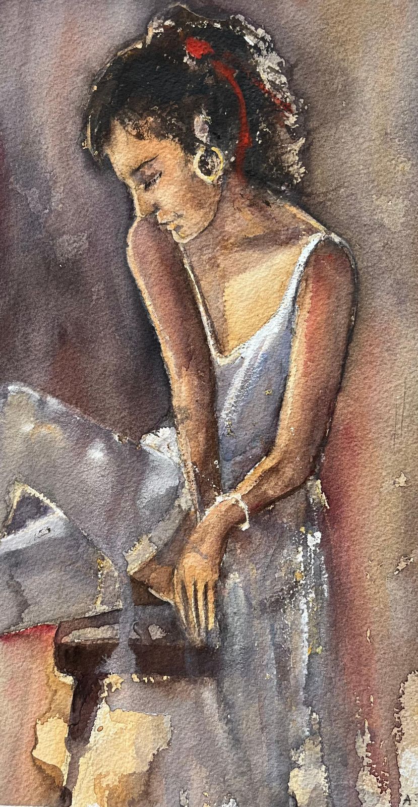 Anthony Averybritish Impressionist Watercolor Of A Profile Of A Seated Woman photo vinterior