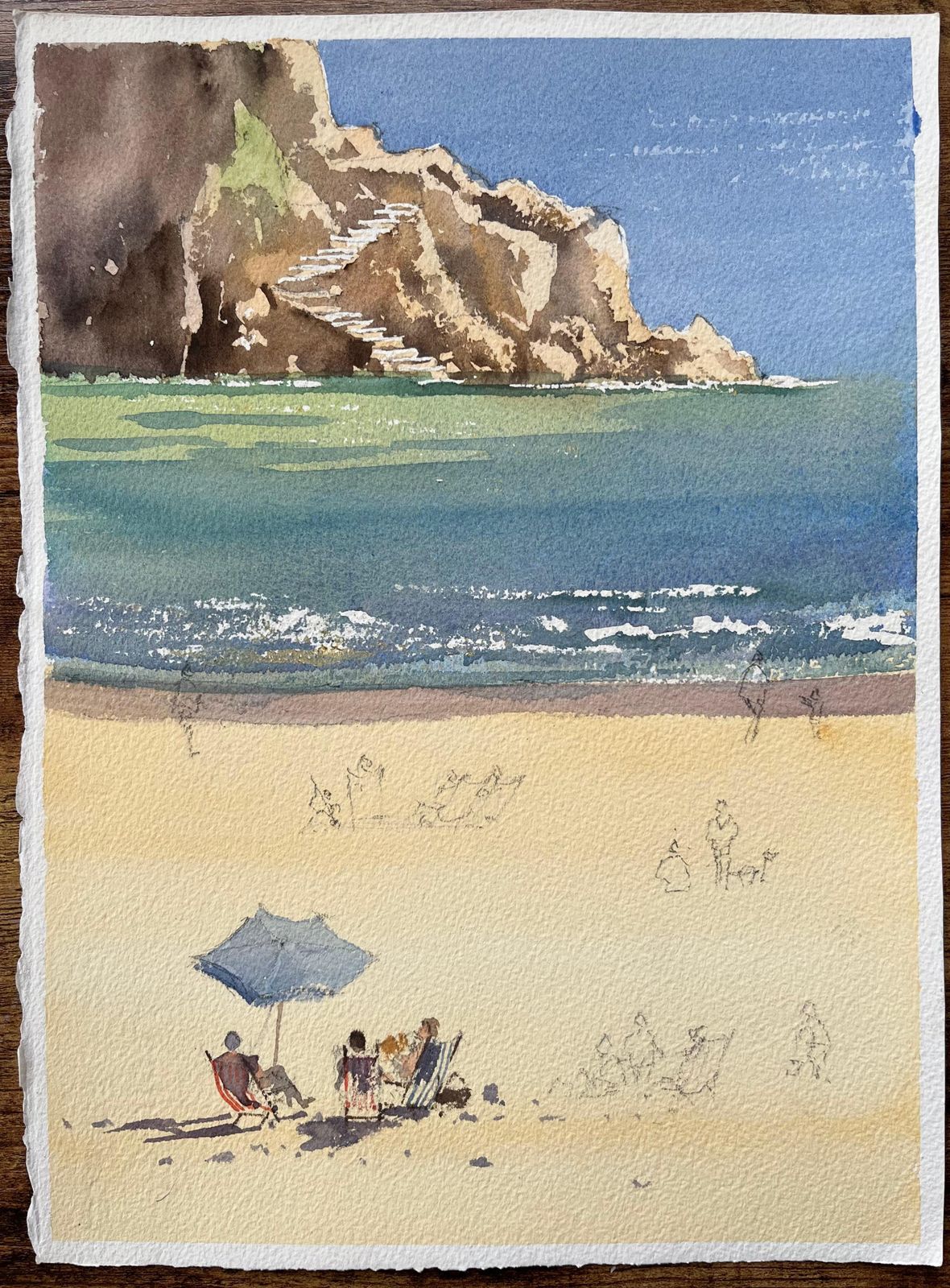 Anthony Averybritish Impressionist Watercolor Of A Beach Scene With Coastal Cliffs photo furniture