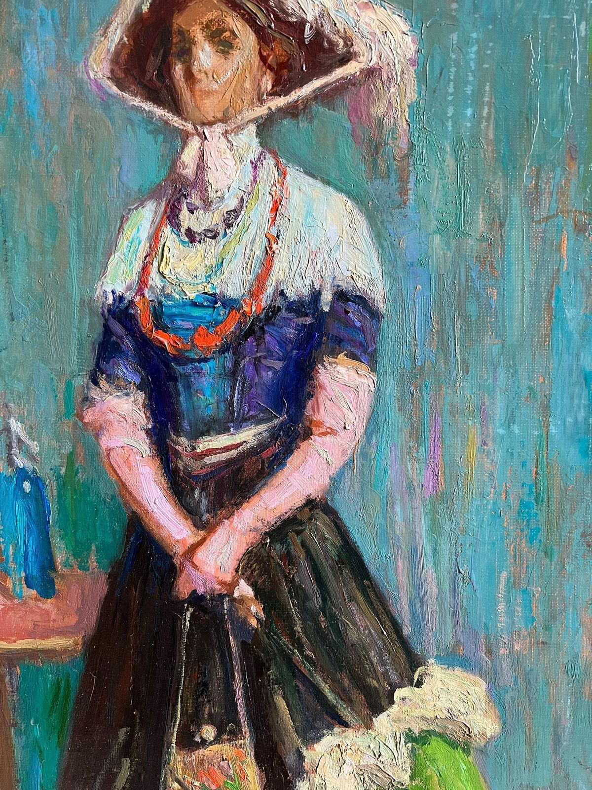 Pio Santinifine French Impressionist Oil Painting Portrait Elegant Lady With Parasol photo buy