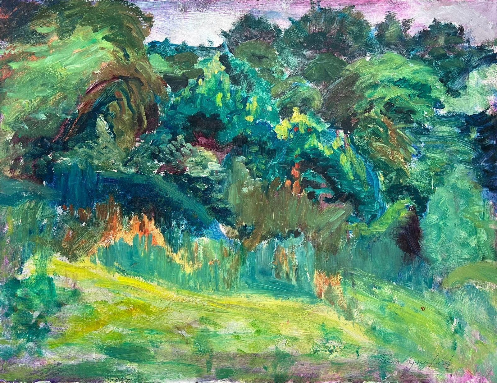 Helen Greenfieldvibrant Impressionist Landscape Of Lush Greenery And Meadow