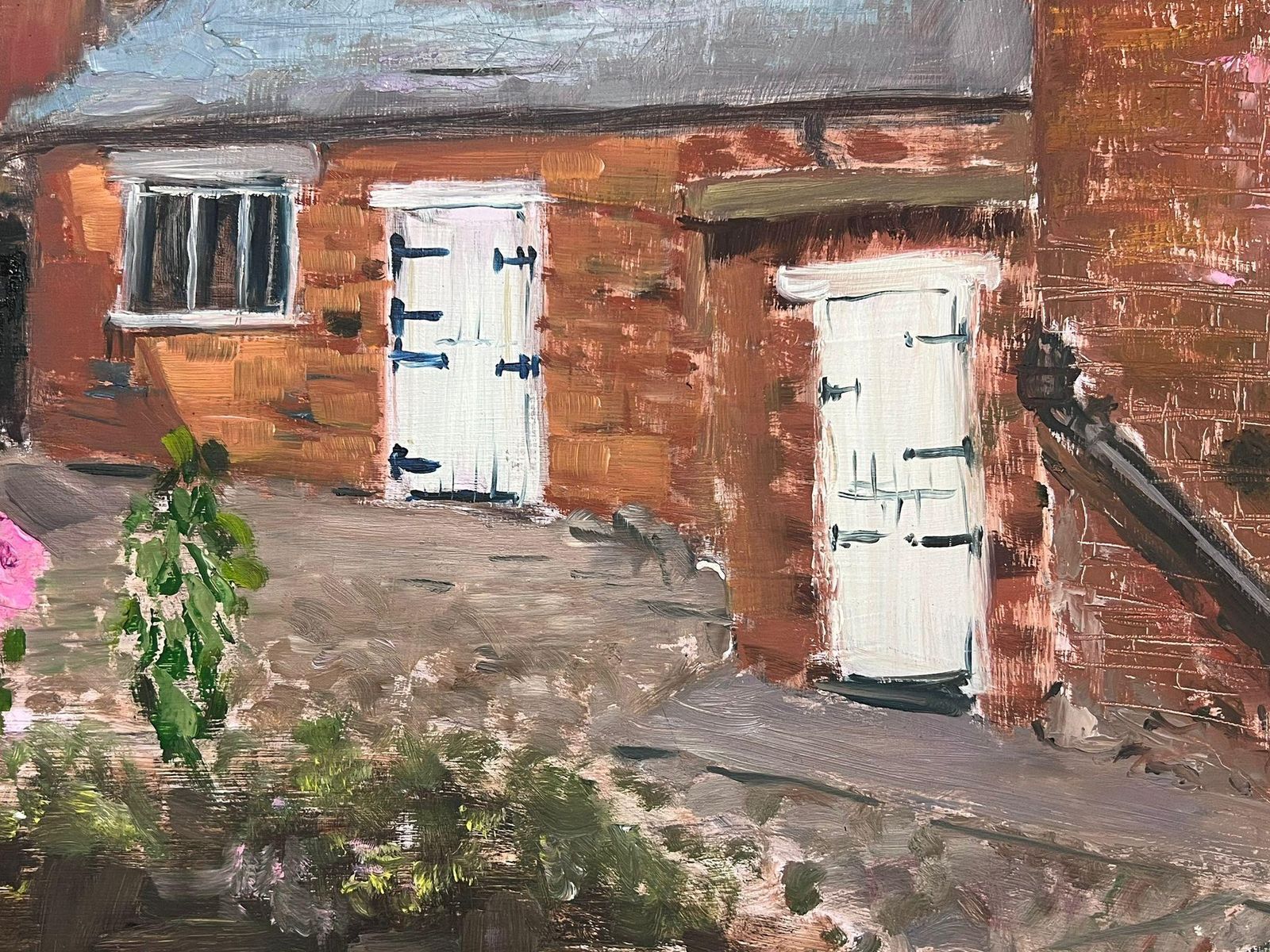 Helen Greenfieldcharming English Courtyard Scene With Church Tower And Brick Buildings photo Art
