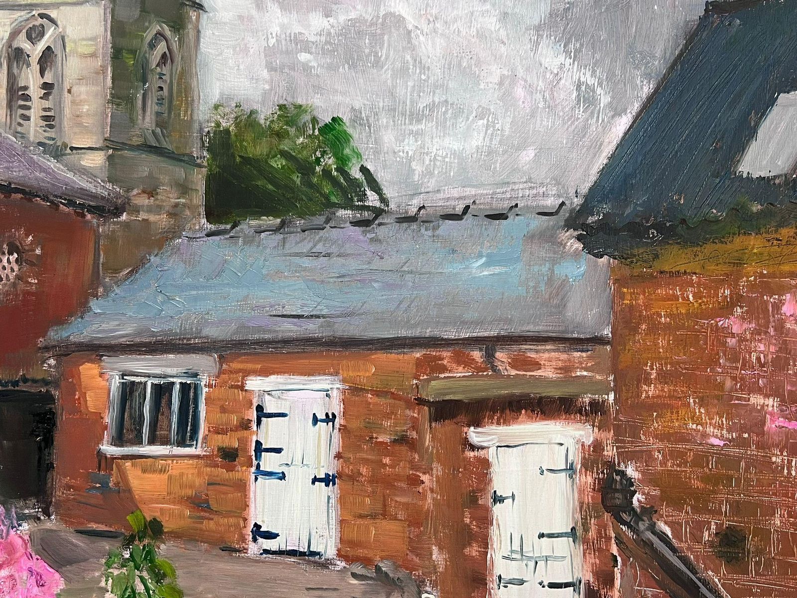 Helen Greenfieldcharming English Courtyard Scene With Church Tower And Brick Buildings photo 458.0
