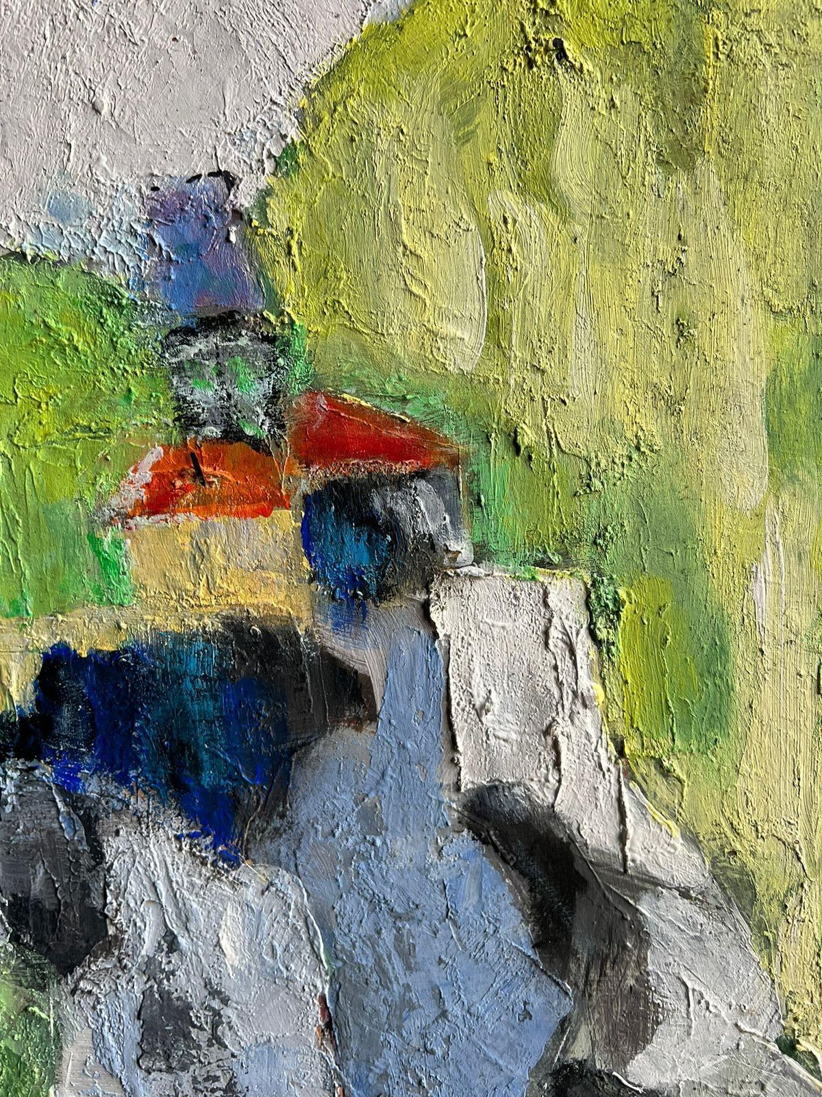 French Schoolmodern Abstract Landscape Painting A Vibrant Lakeside Village With Mountains2005 photo 1298.0