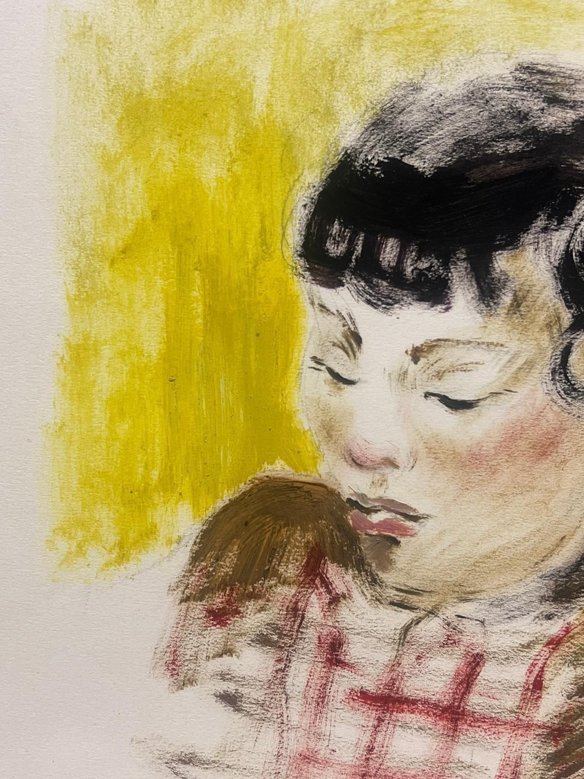 Josine Vignon1950s French Portrait Of A Child In Thought Against A Yellow Background1950s photo for sale