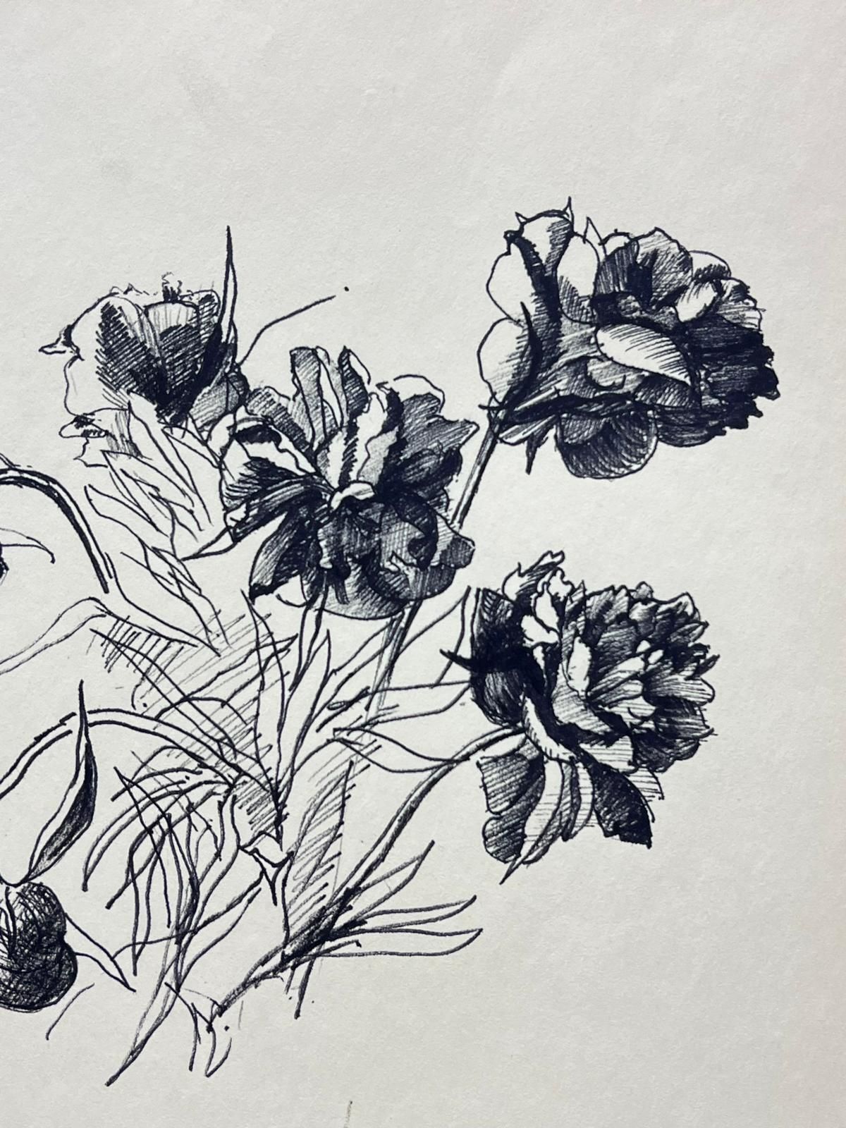 French Schooldelicate Ink Sketch Of Peonies Minimalist Floral Study photo vinterior