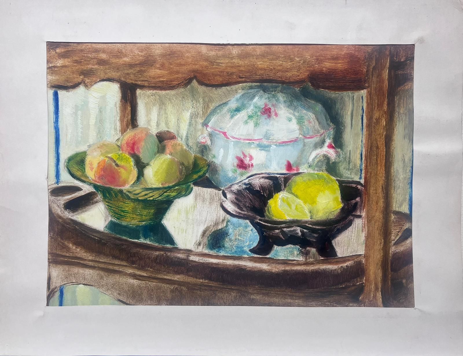 Josine Vignon1950s French Charming Still Life Of Fruit And China On A Shelved Display1950s photo furniture