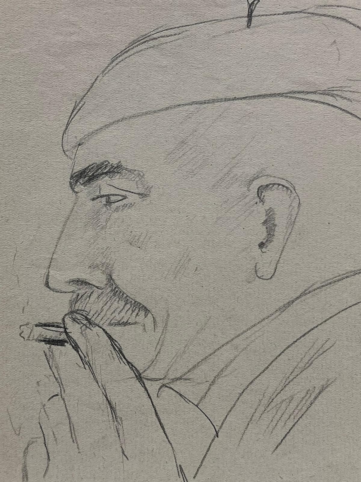 French Schoolexpressive Pencil Sketch Of A Man With Cigarette1943 photo furniture