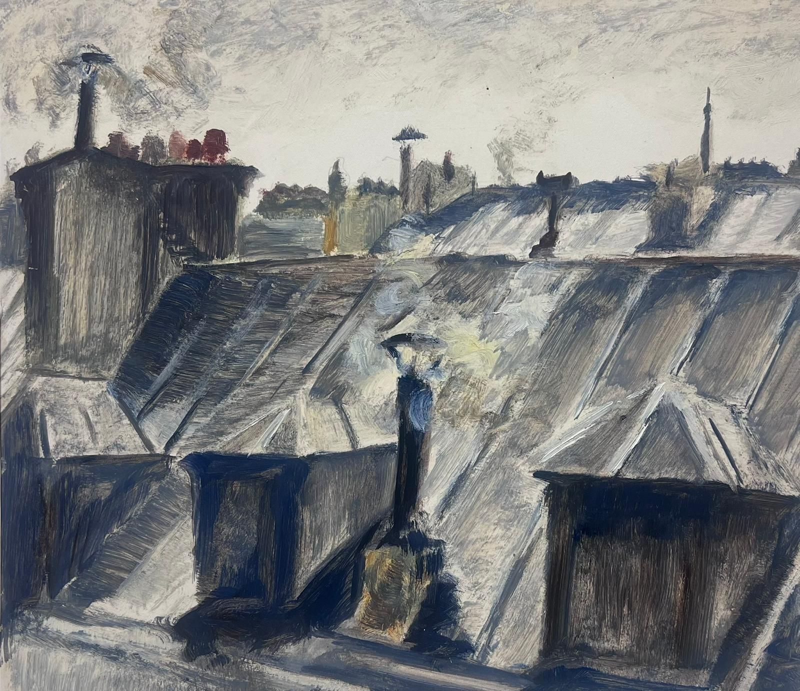 Josine Vignon1950s French Atmospheric Rooftop Scene With Smokestacks Impressionistic Painting1950s