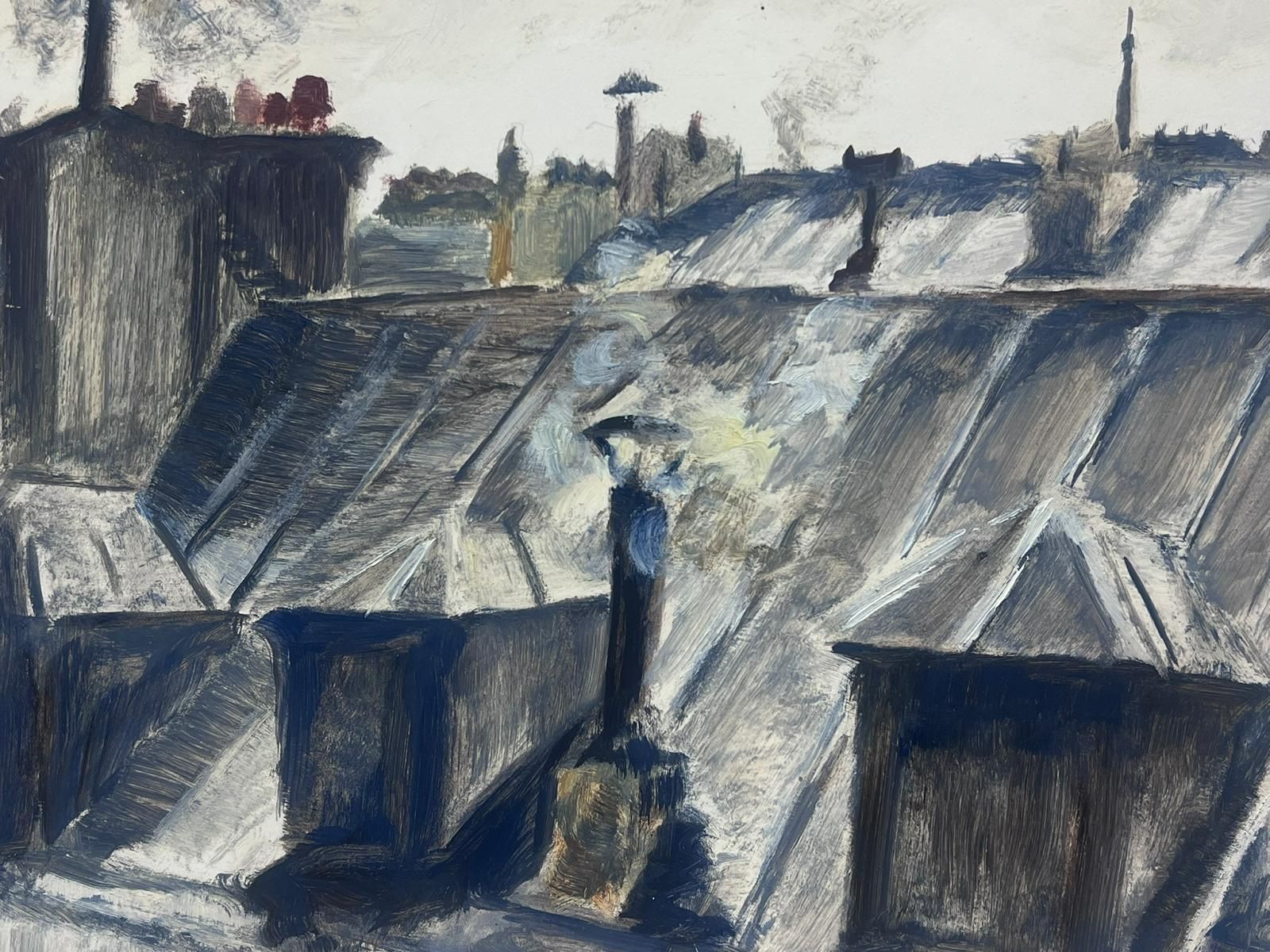 Josine Vignon1950s French Atmospheric Rooftop Scene With Smokestacks Impressionistic Painting1950s photo 561.0