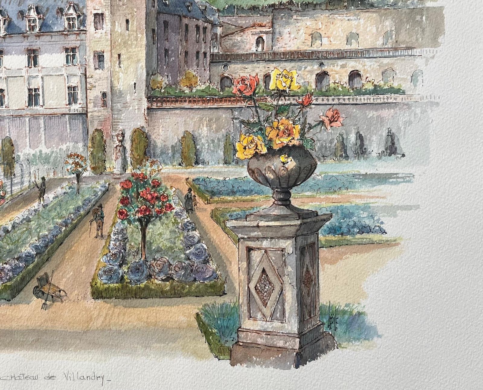 Robert Lepine (1929   2017)french Watercolor Of "Château De Villandry With Formal Gardens"20th Century photo for sale
