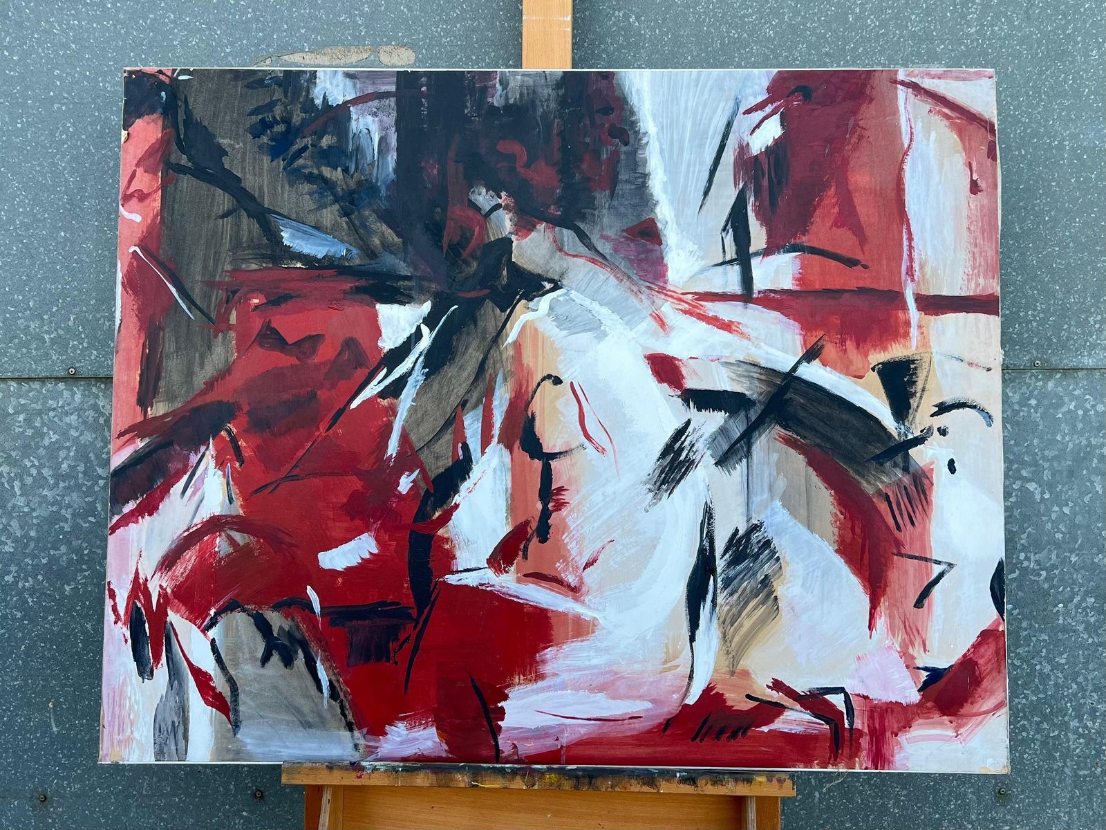 Marie Deloume (French Born 1942)huge French 20th Century Black Red & White Bold Abstract Expression Painting1982 photo for sale