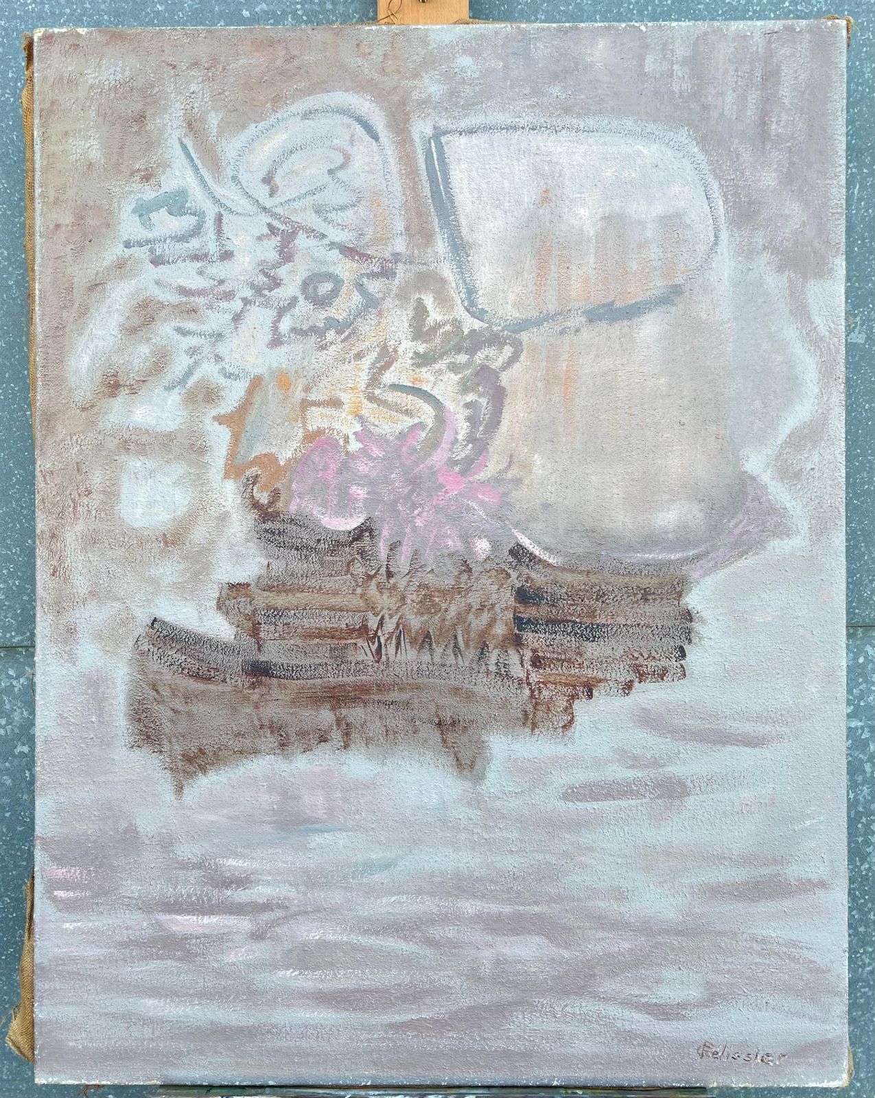 Gilbert Pelissierfrench 20th Century Abstract Painting Seascape At Grey Whispers Of Soft Hue photo furniture
